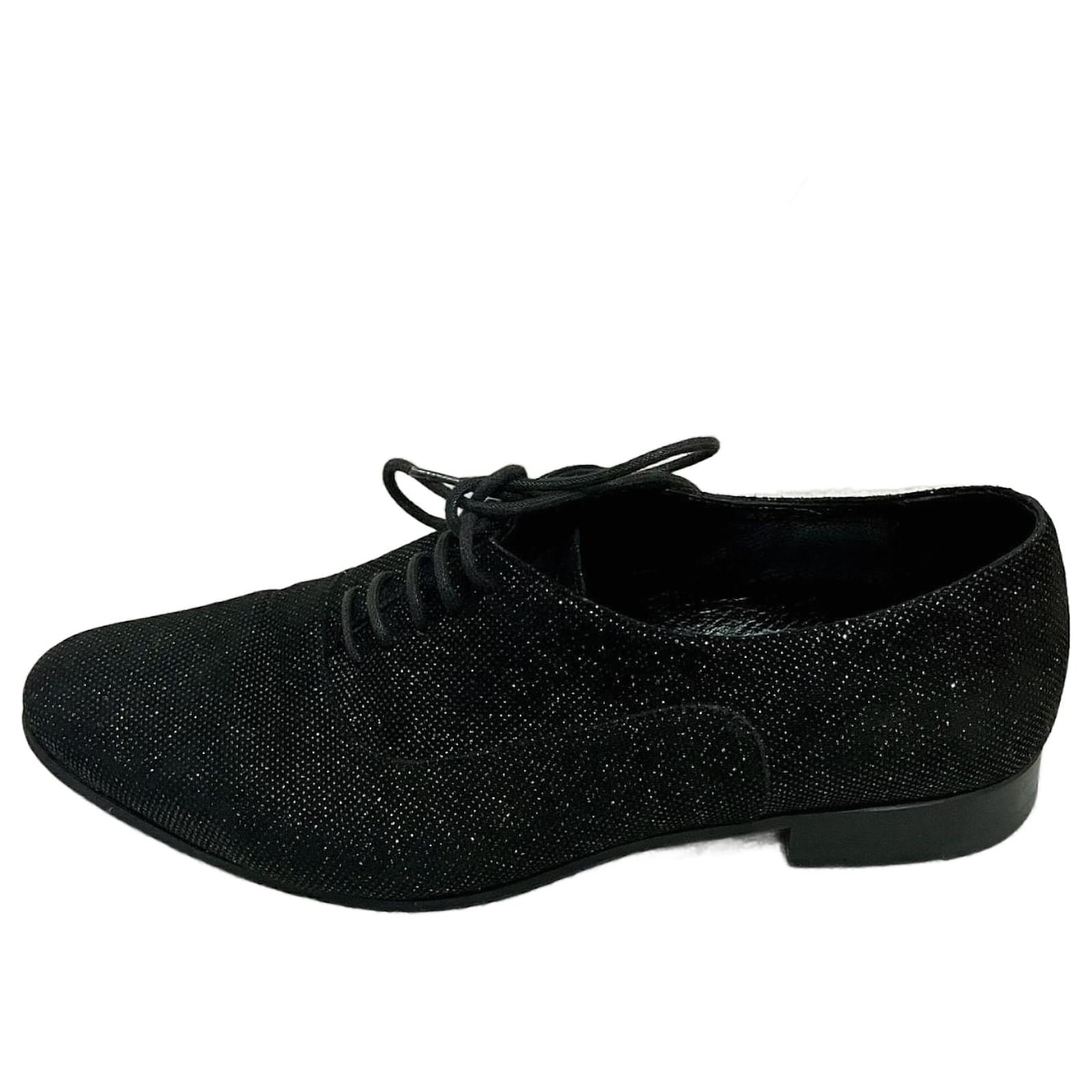 Saint Laurent Giltter Tuxedo Shoes Black Metallic Leather  ref.2154728