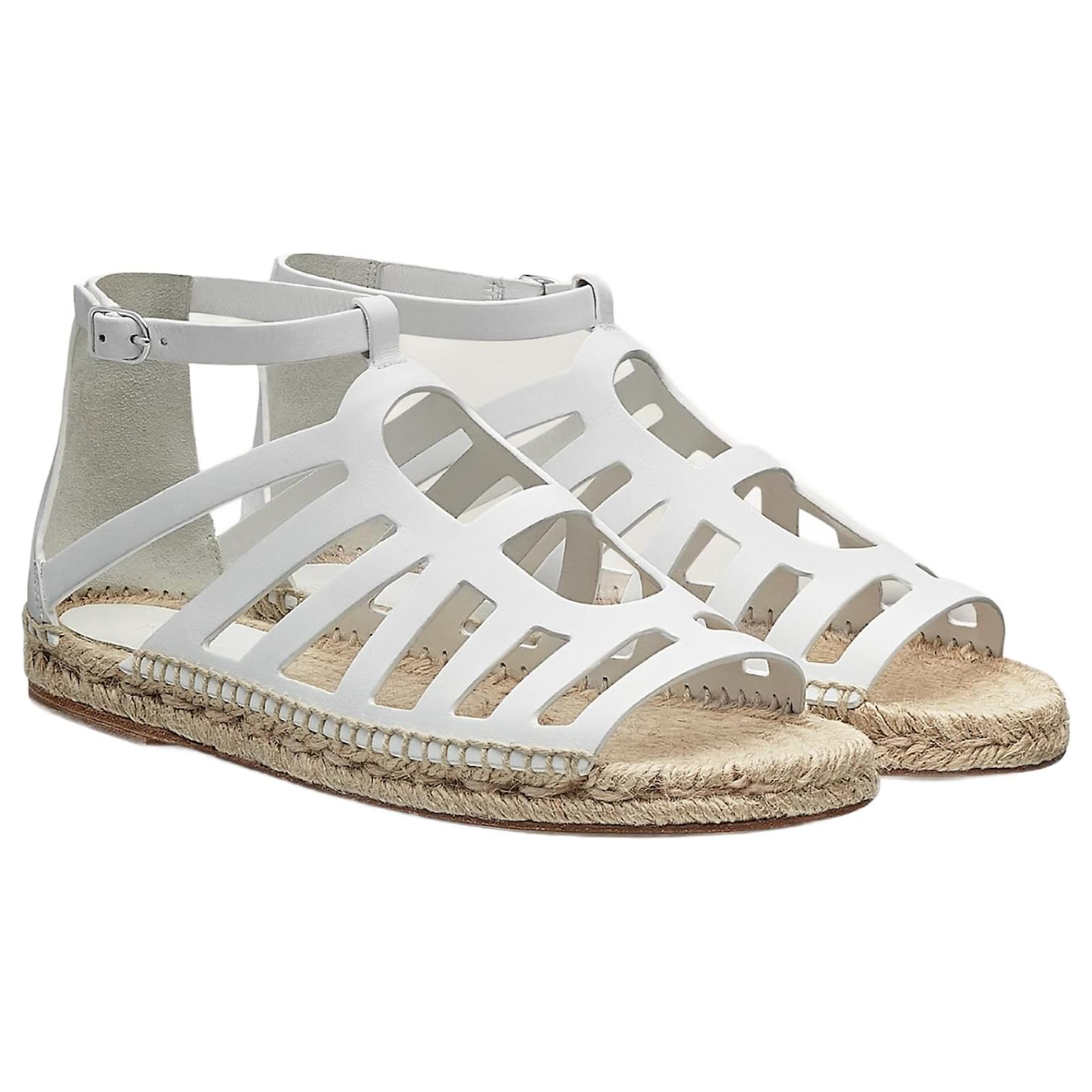 Hermès HERMES Costanza White Leather Espadrille Size 38  ref.1570746