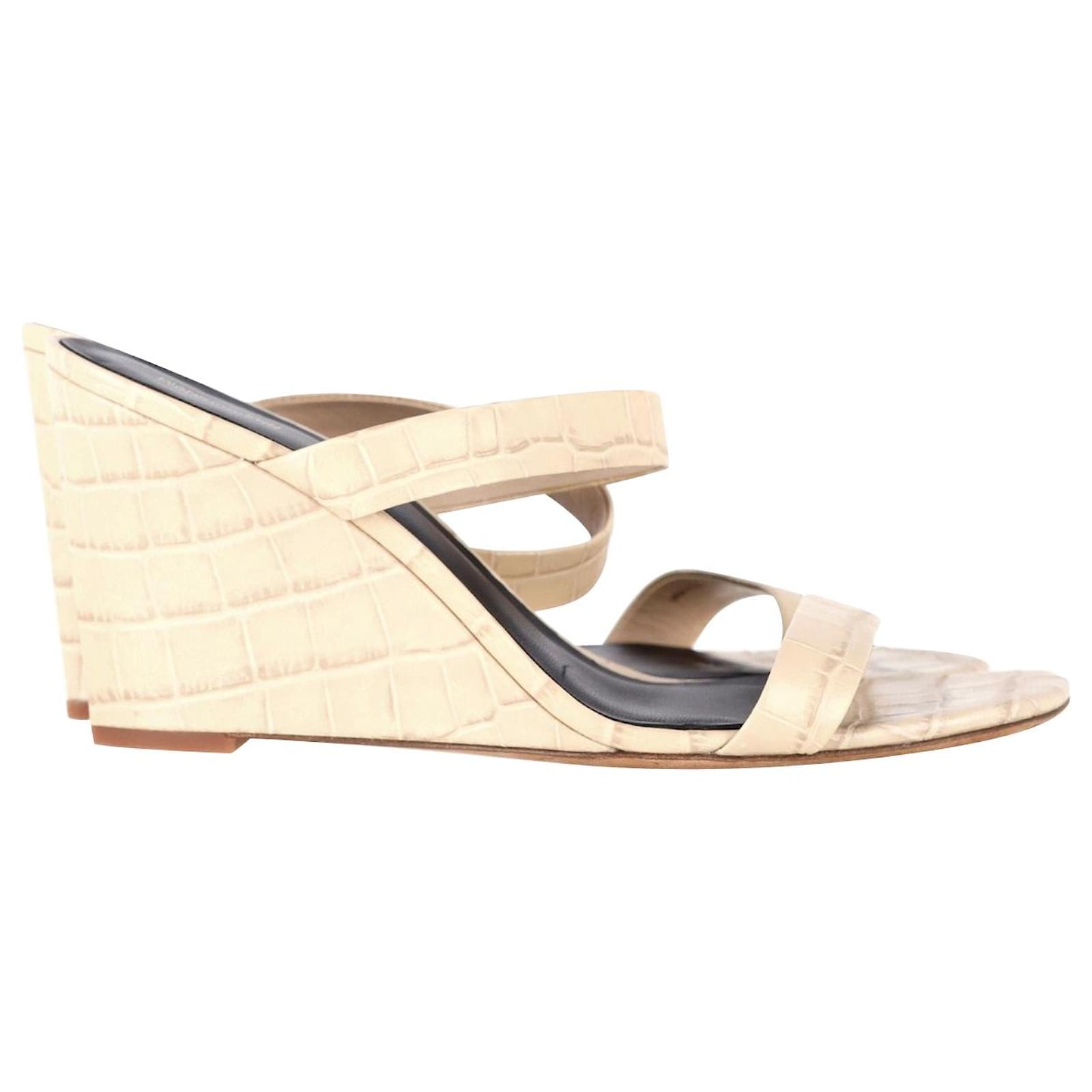 Diane Von Furstenberg Vivienne Croc-Effect Wedge Sandals in Beige Leather  ref.1294580