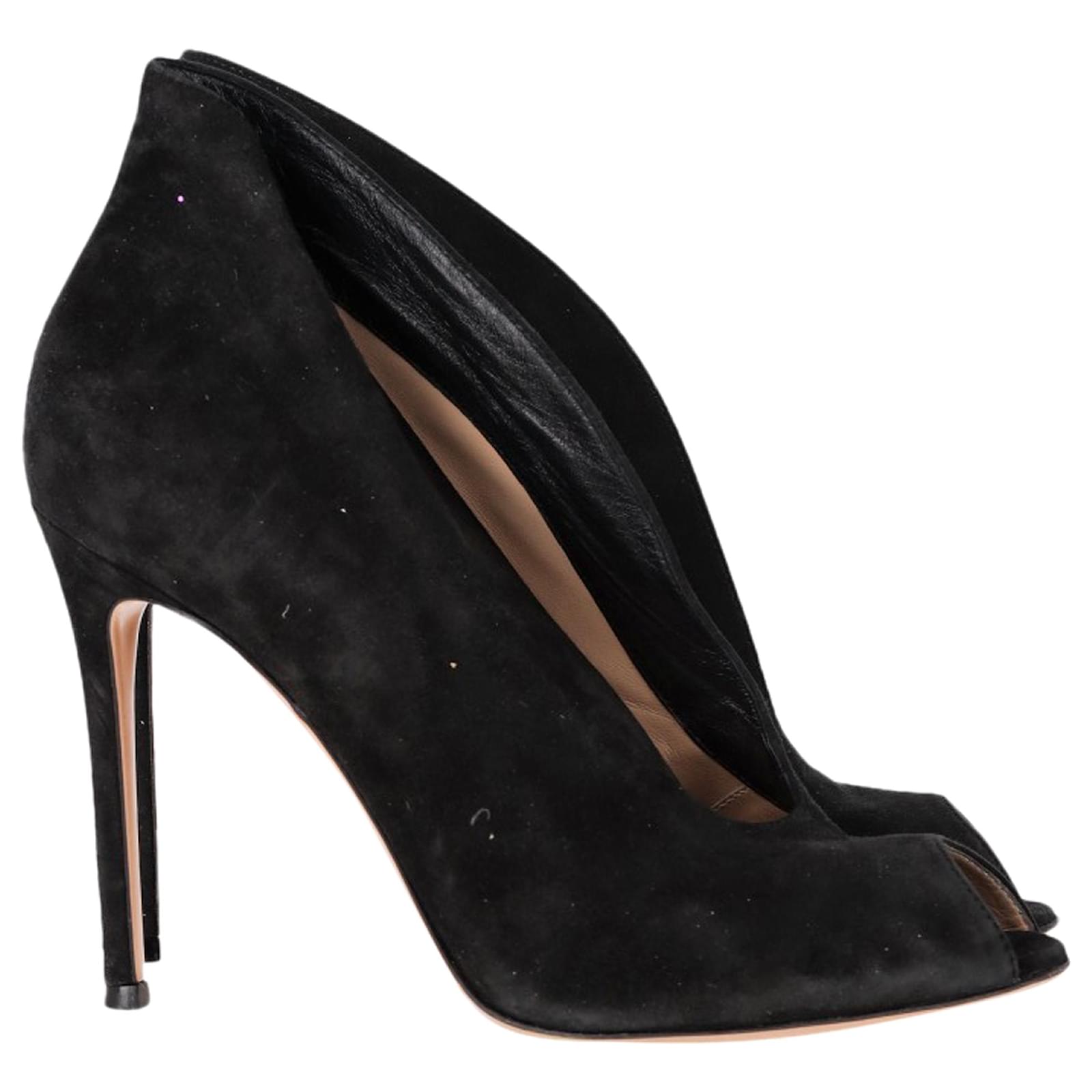  Gianvito Rossi Vamp Slip-On Peep-Toe Boots in Black Suede  ref.1947021