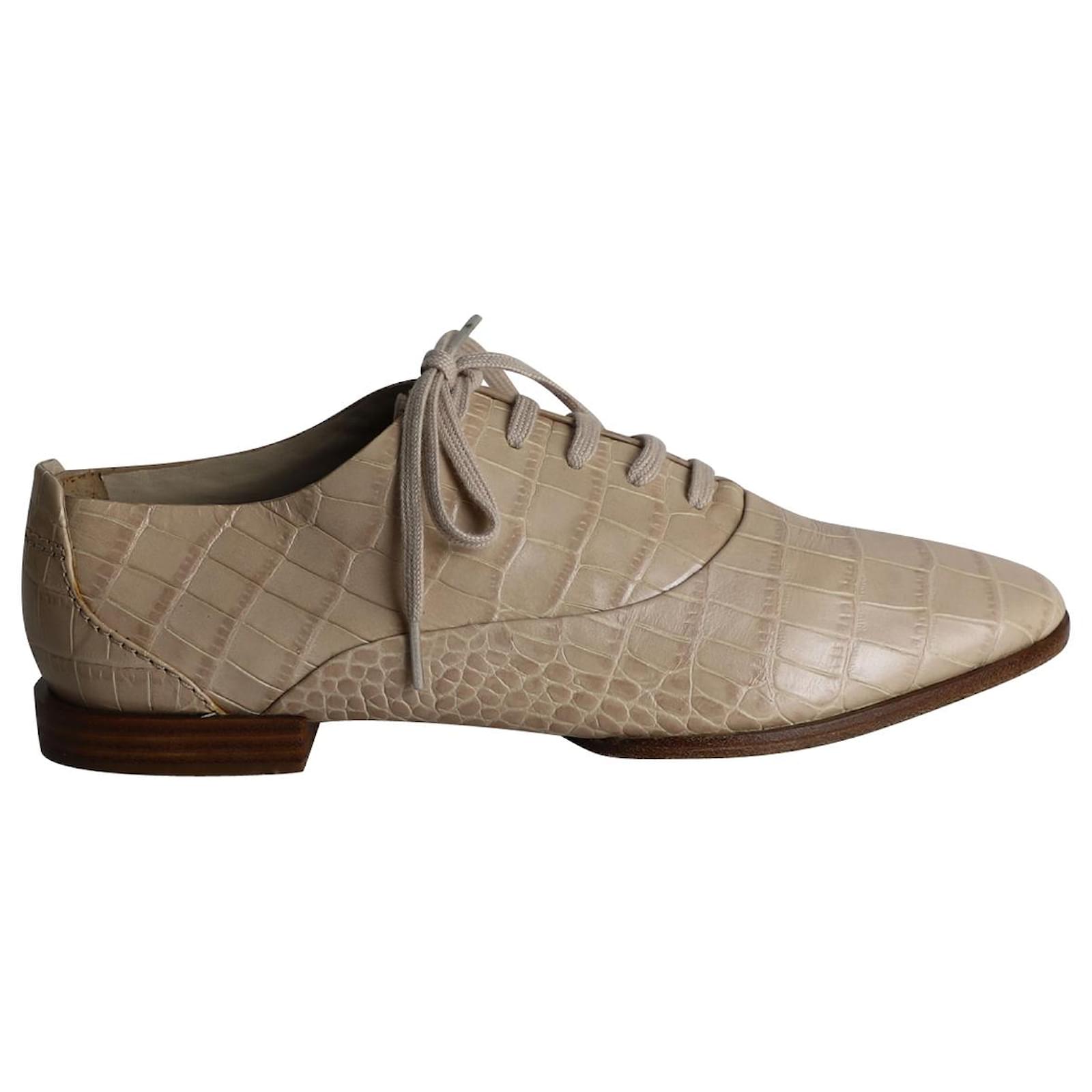 Alexander Wang Ingrid Croc-Embossed Oxfords in Beige Calfskin Leather Pony-style calfskin  ref.1054642
