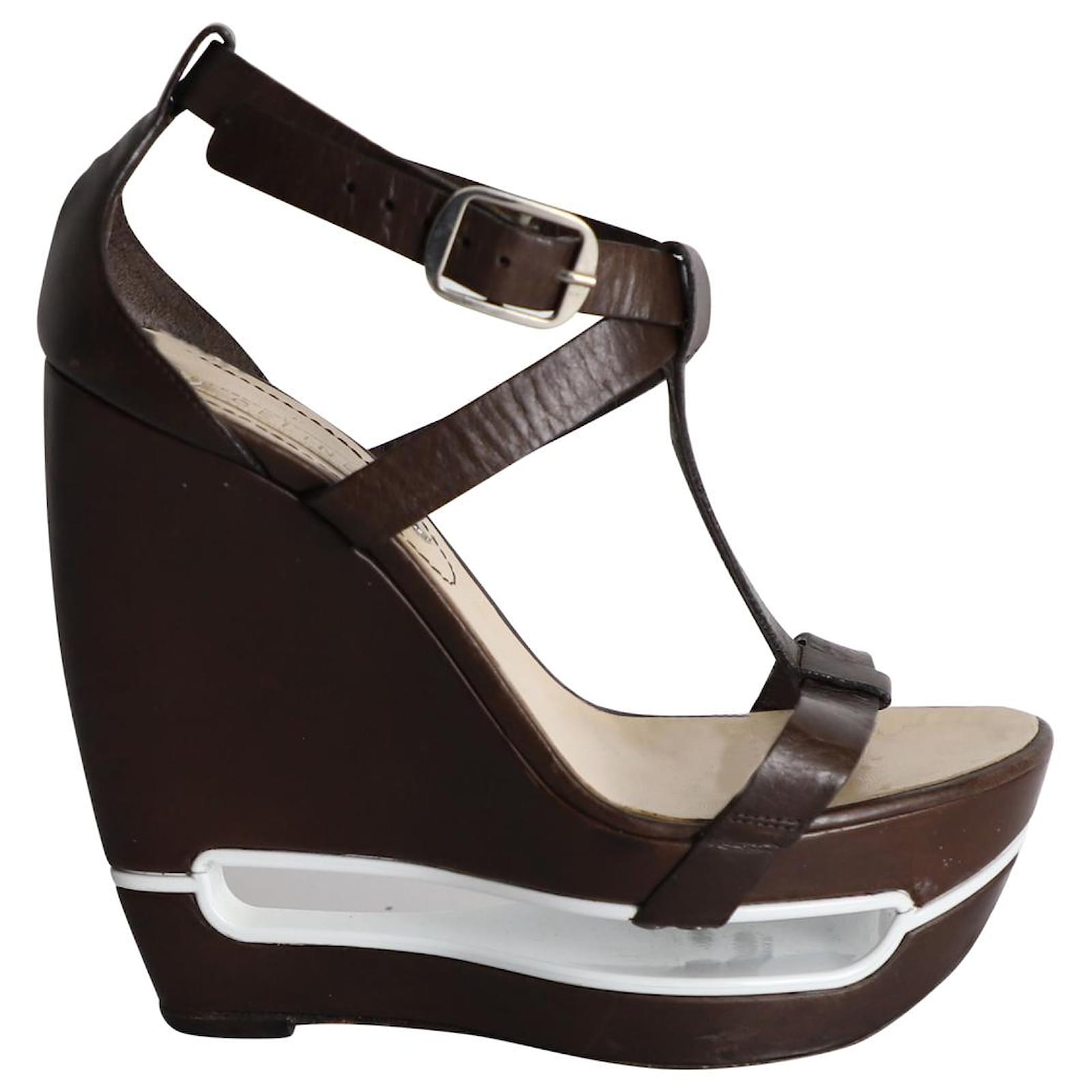 Céline Celine Platform Wedge Sandals in Brown Leather  ref.1067121