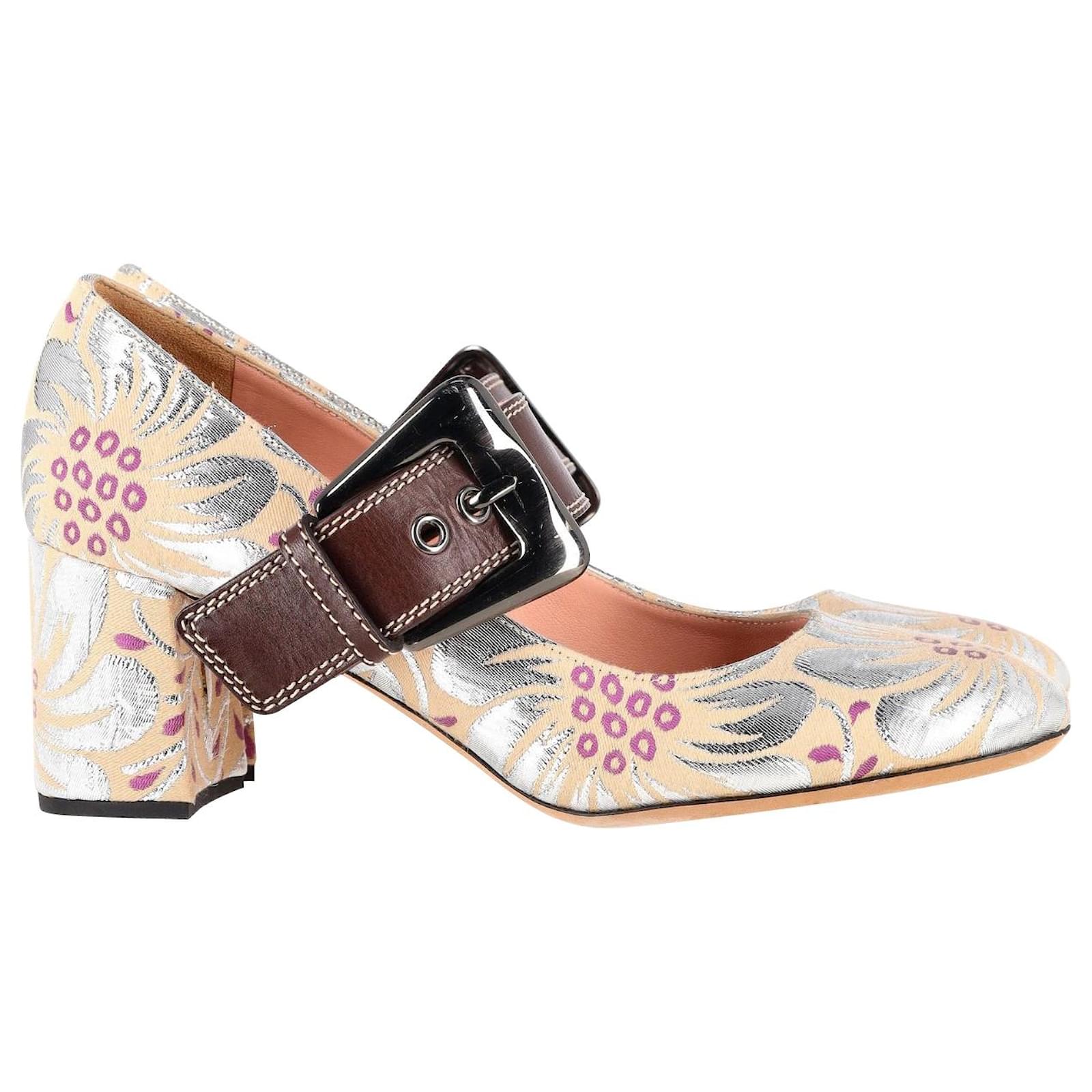 Rochas Floral Brocade Mary Jane Pumps in Multicolor Silk  ref.1089316