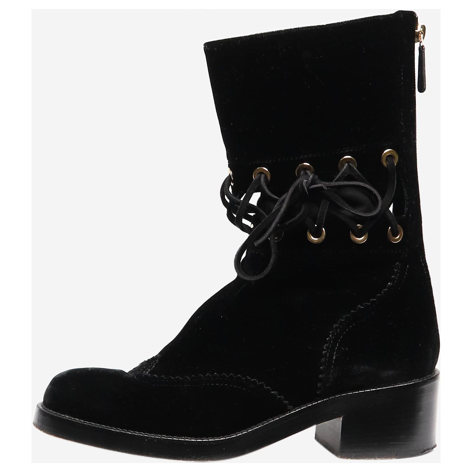 Chanel Black velvet ankle boots - size EU 38.5  ref.2151317