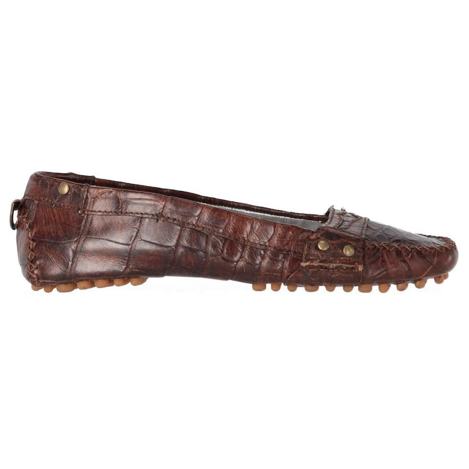 Gianfranco Ferré Brown Crocodile Leather Loafers - 2000s  ref.2150549
