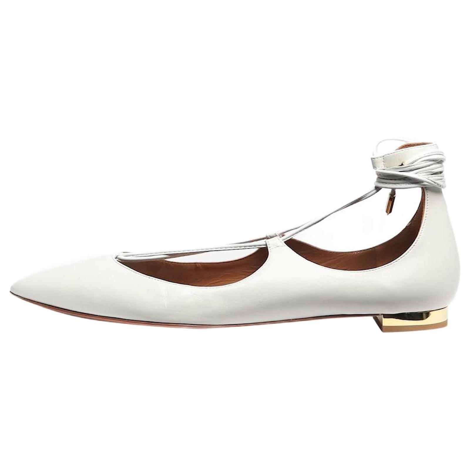 Aquazzura White leather Christy flats - size EU 37  ref.2145826
