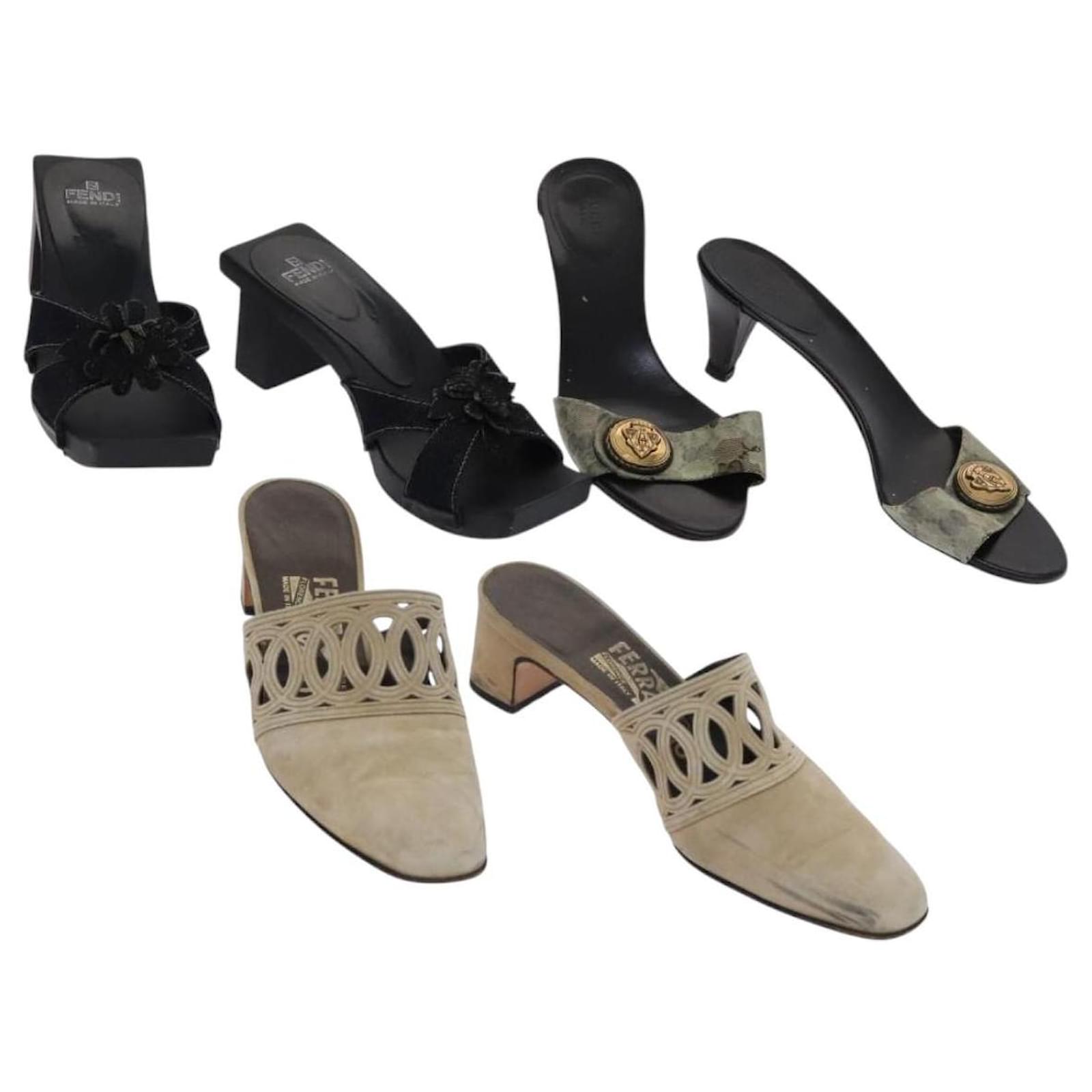 Salvatore Ferragamo Fendi Gucci Shoes Suede Leather 3Set Beige Black Auth ti2930  ref.2143394