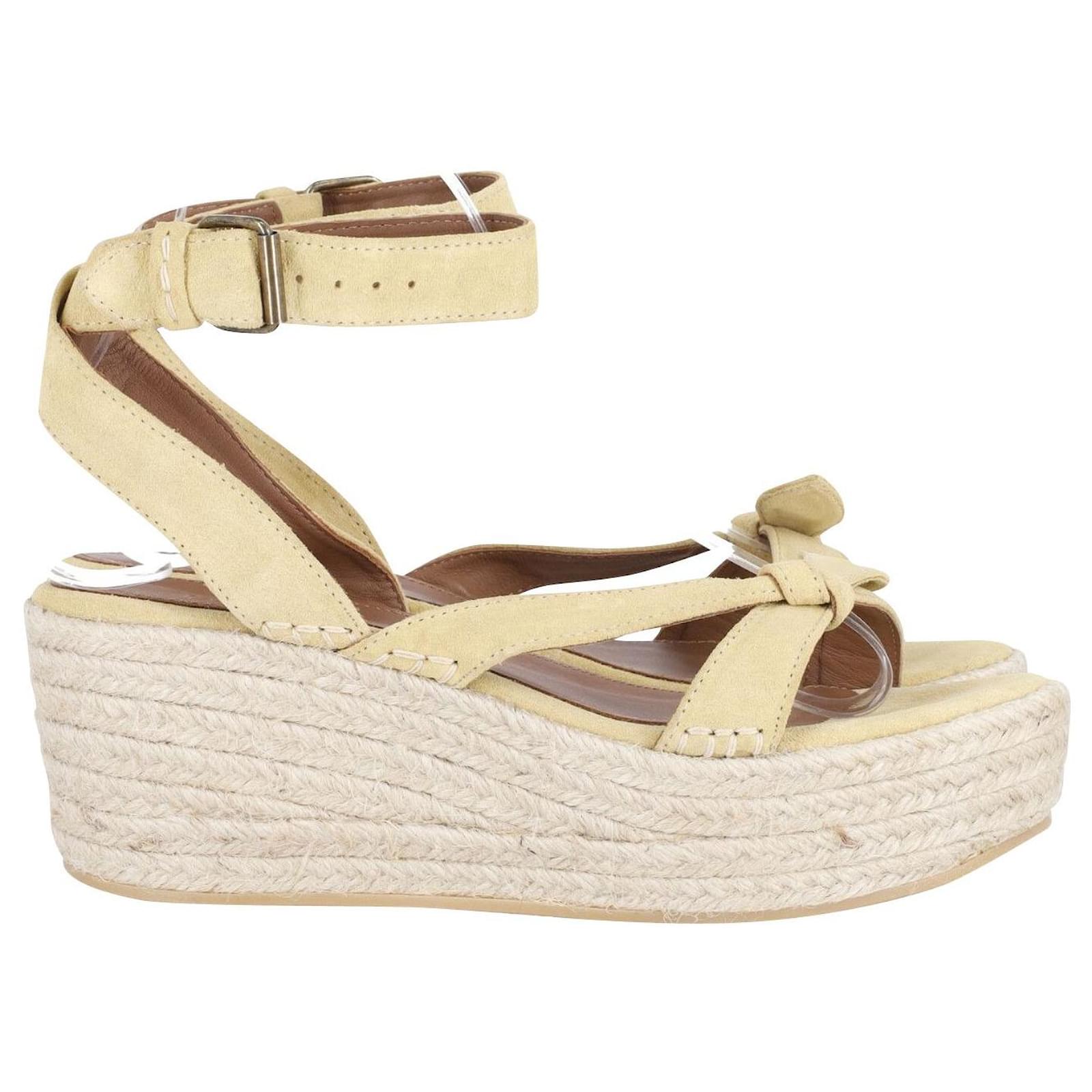Ba&Sh Ankle Strap Wedge Espadrilles in Beige Suede   ref.1305888