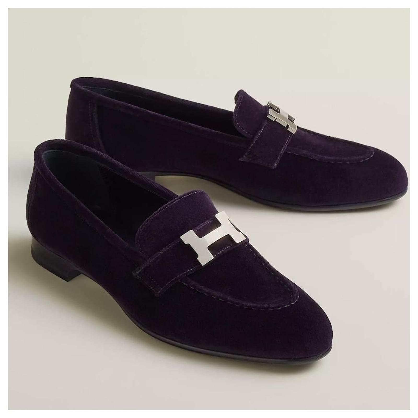 Hermès loafers Paris model 37.5 Purple Velvet  ref.2139726