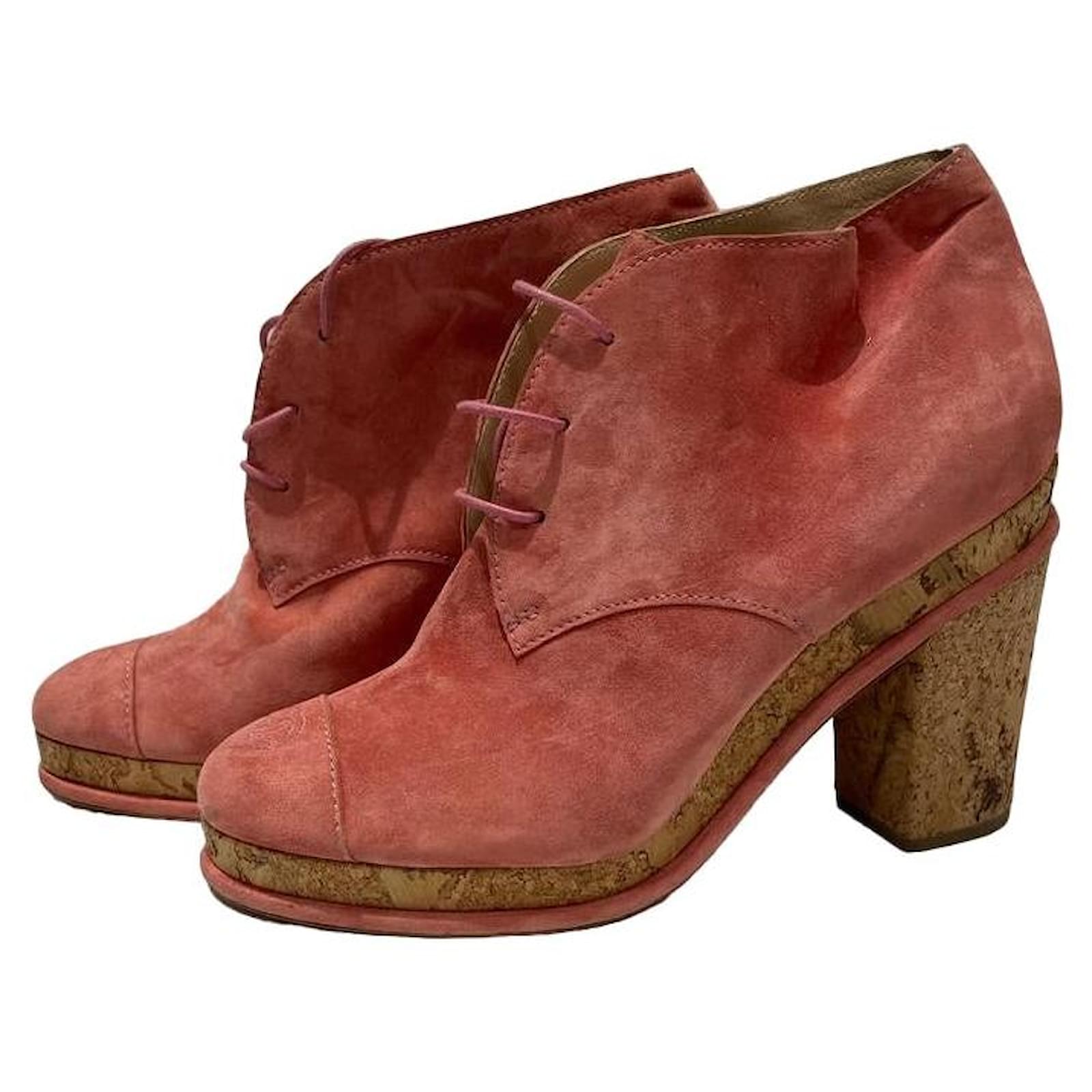 Chanel 40 ankle boots  Pink Suede  ref.2139674