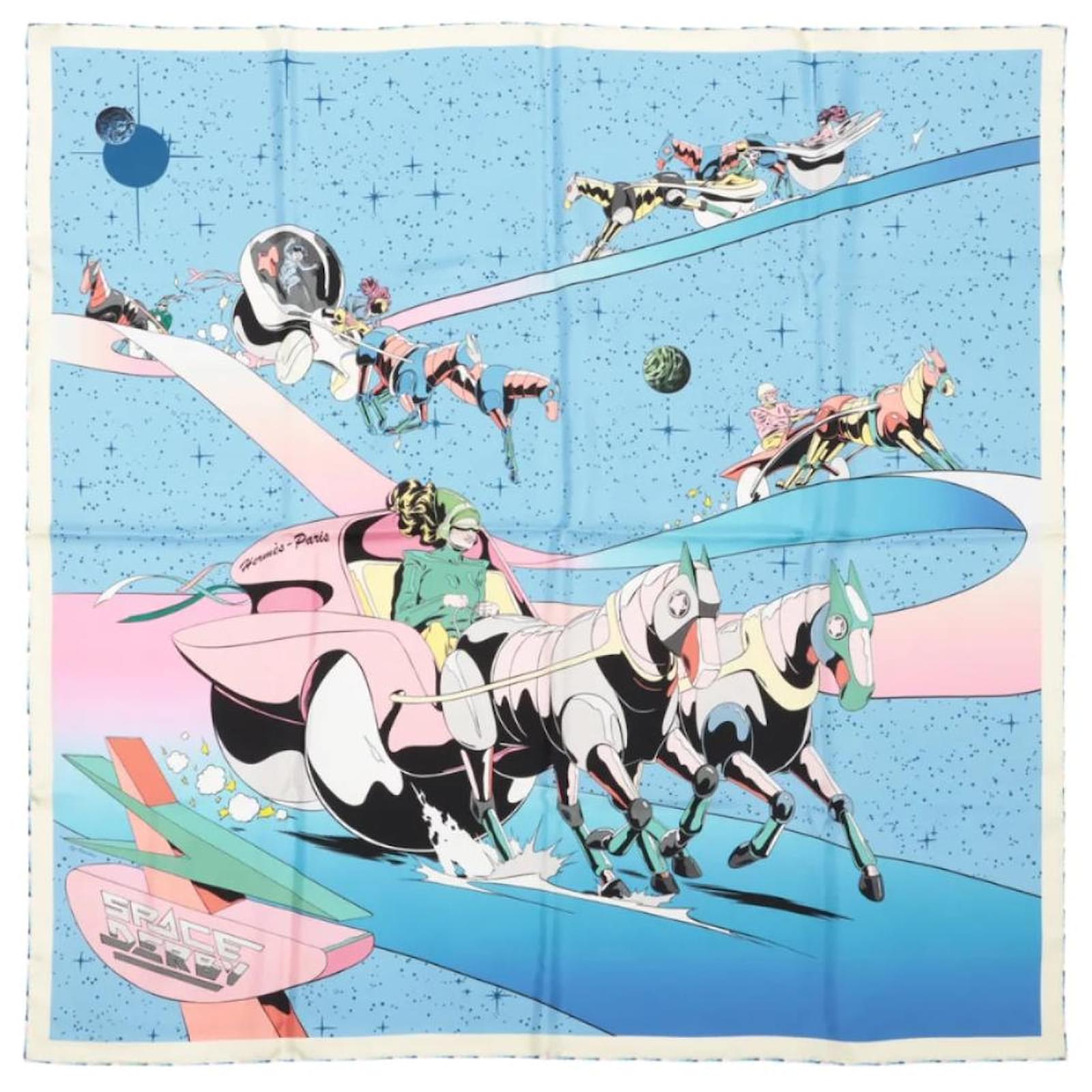 Hermès Carré 90 "Space Derby" 100% Silk Scarf in Blue Cloth  ref.2138155