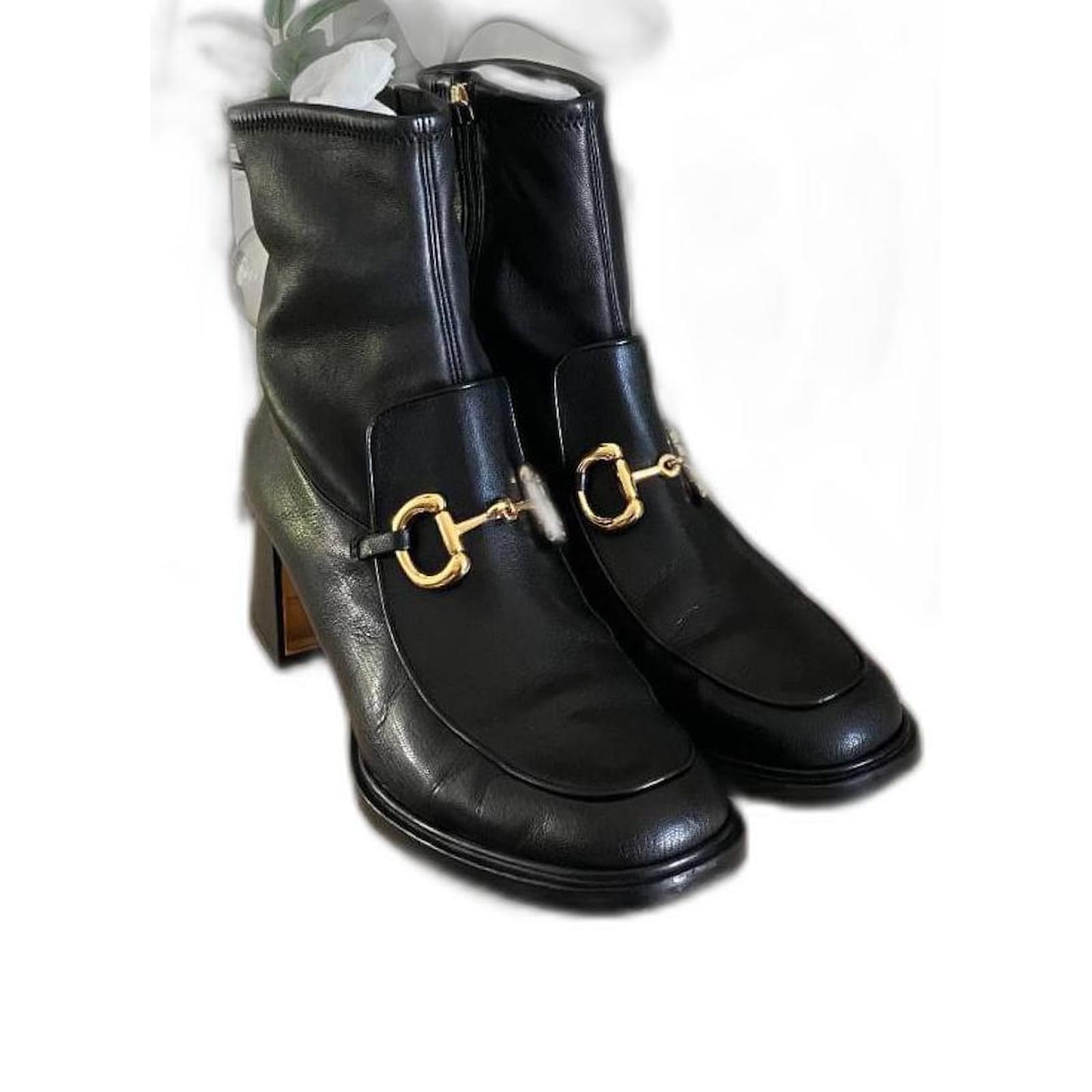 Gucci Ankle Boots Black Golden Leather Lambskin  ref.2134035