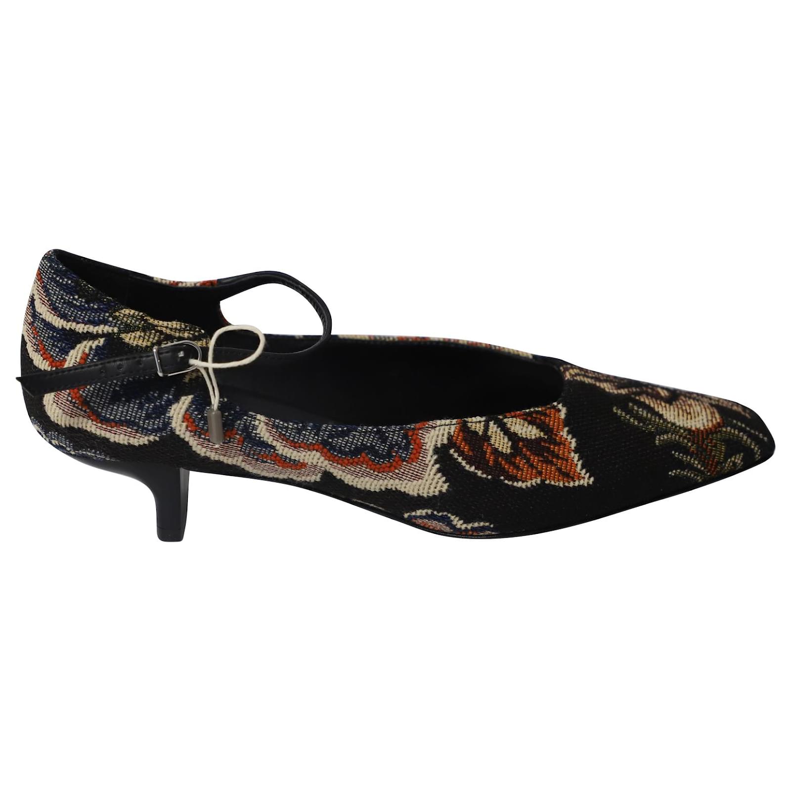 Stella Mc Cartney Stella McCartney Floral Mary Jane Pumps in Black Canvas Cloth  ref.581180