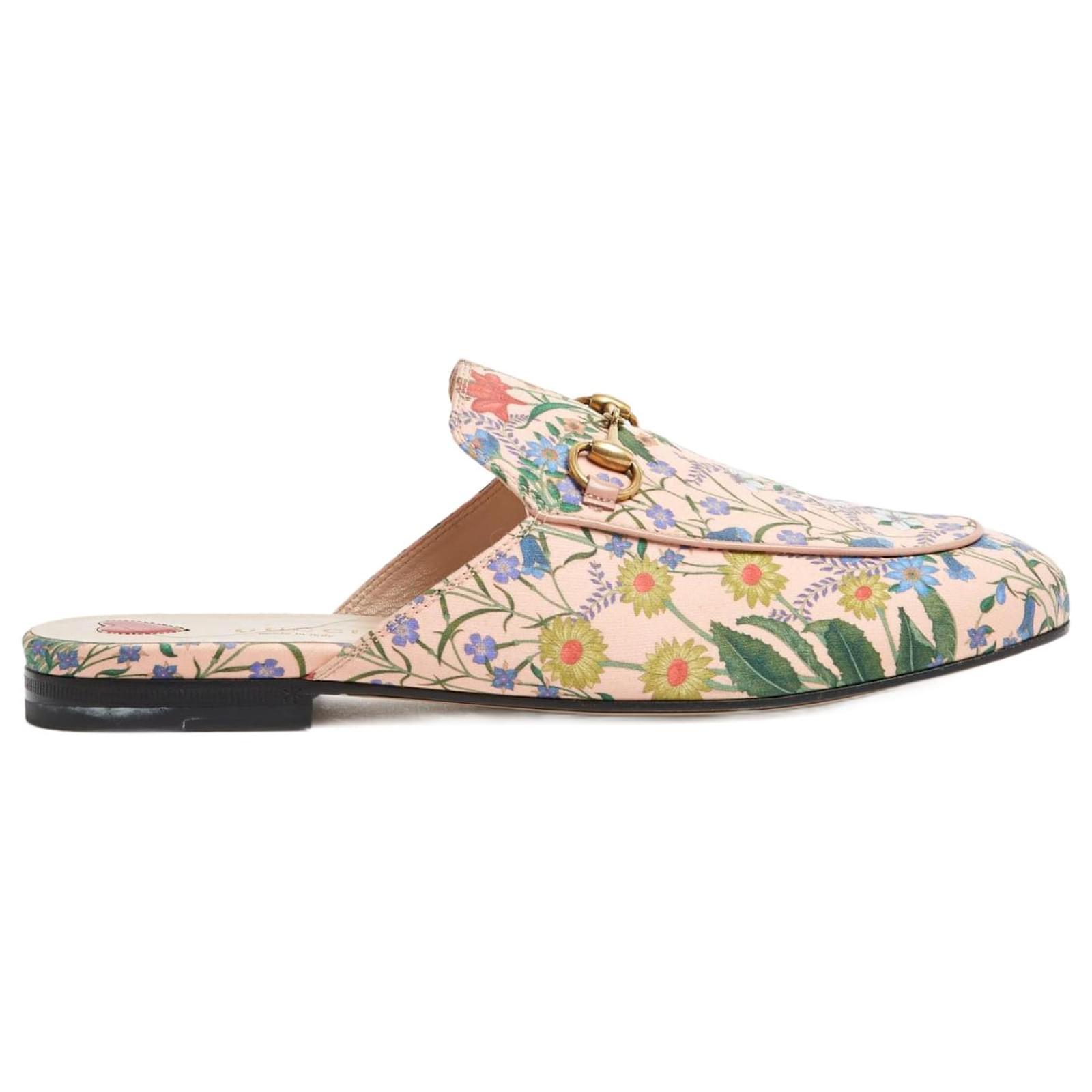 Gucci Mules Princetown EU38.5 Baby Pink Flora Horsebit Flats Sandals UK5.5 US8 Cloth  ref.2128170