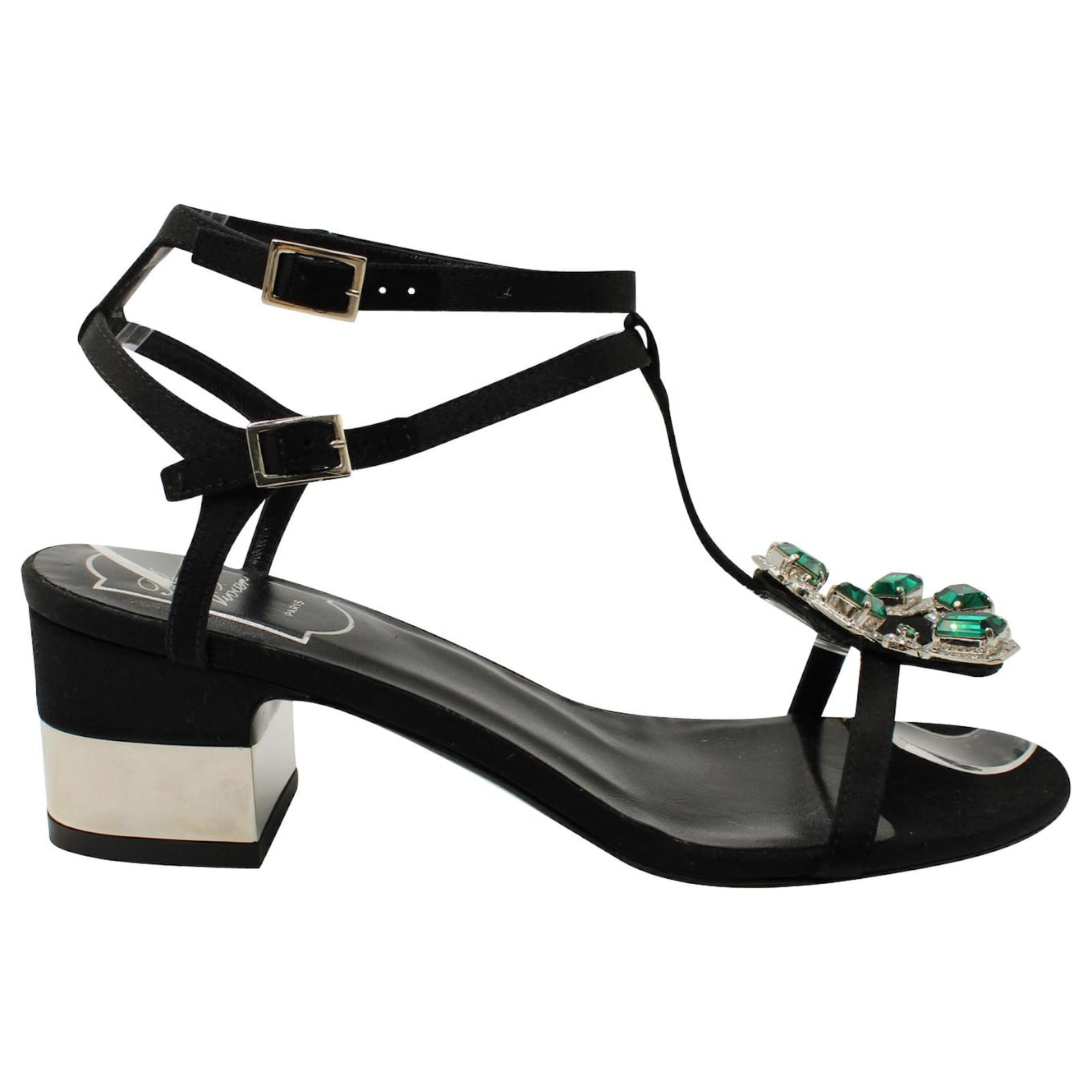 Roger Vivier Jewels Crown High Heel Sandals in Black Satin  ref.571031