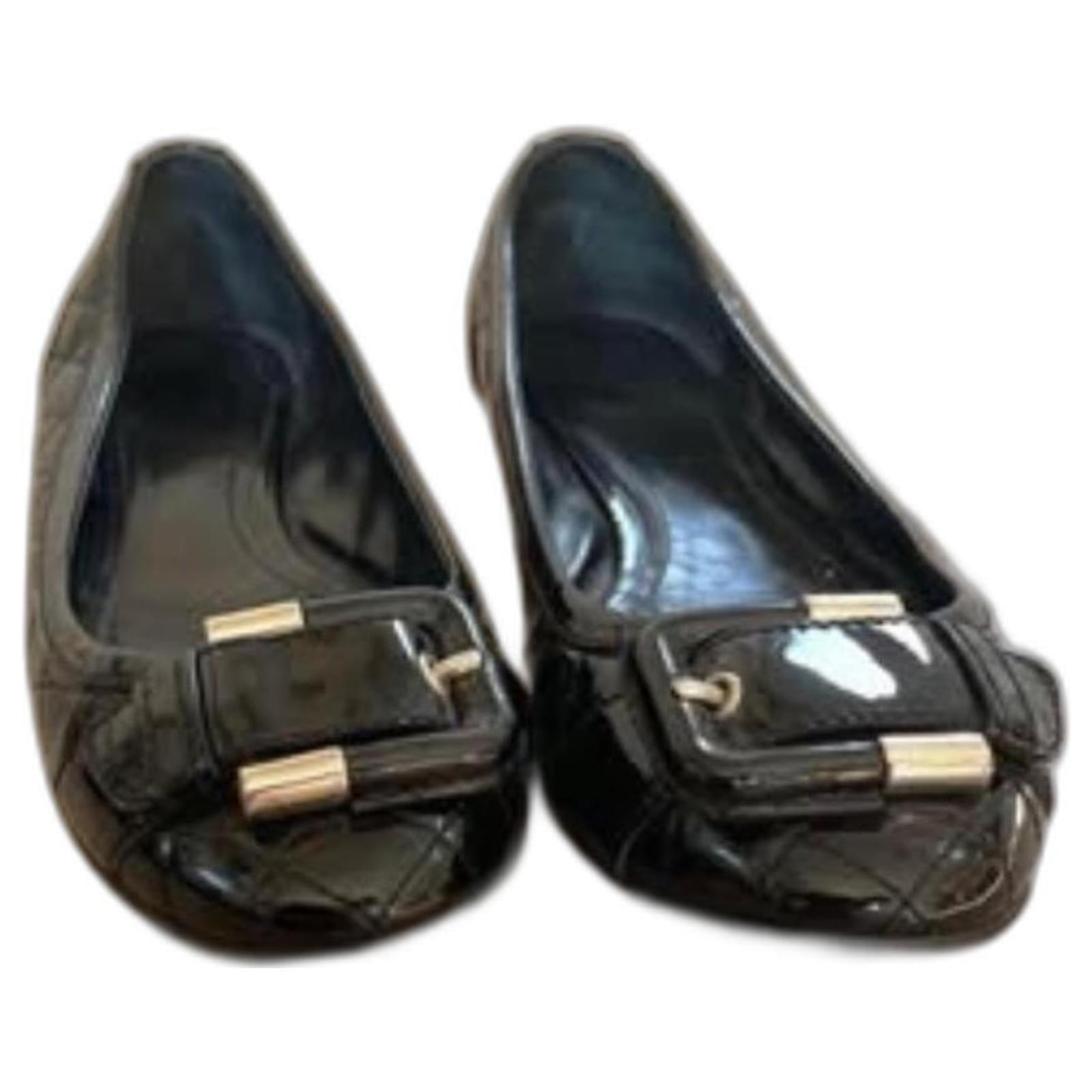 Burberry Black Patent Ballerina Leather Quilted Buckle Ballet Flat Shoes Sz 39EU/6 US  ref.2113708
