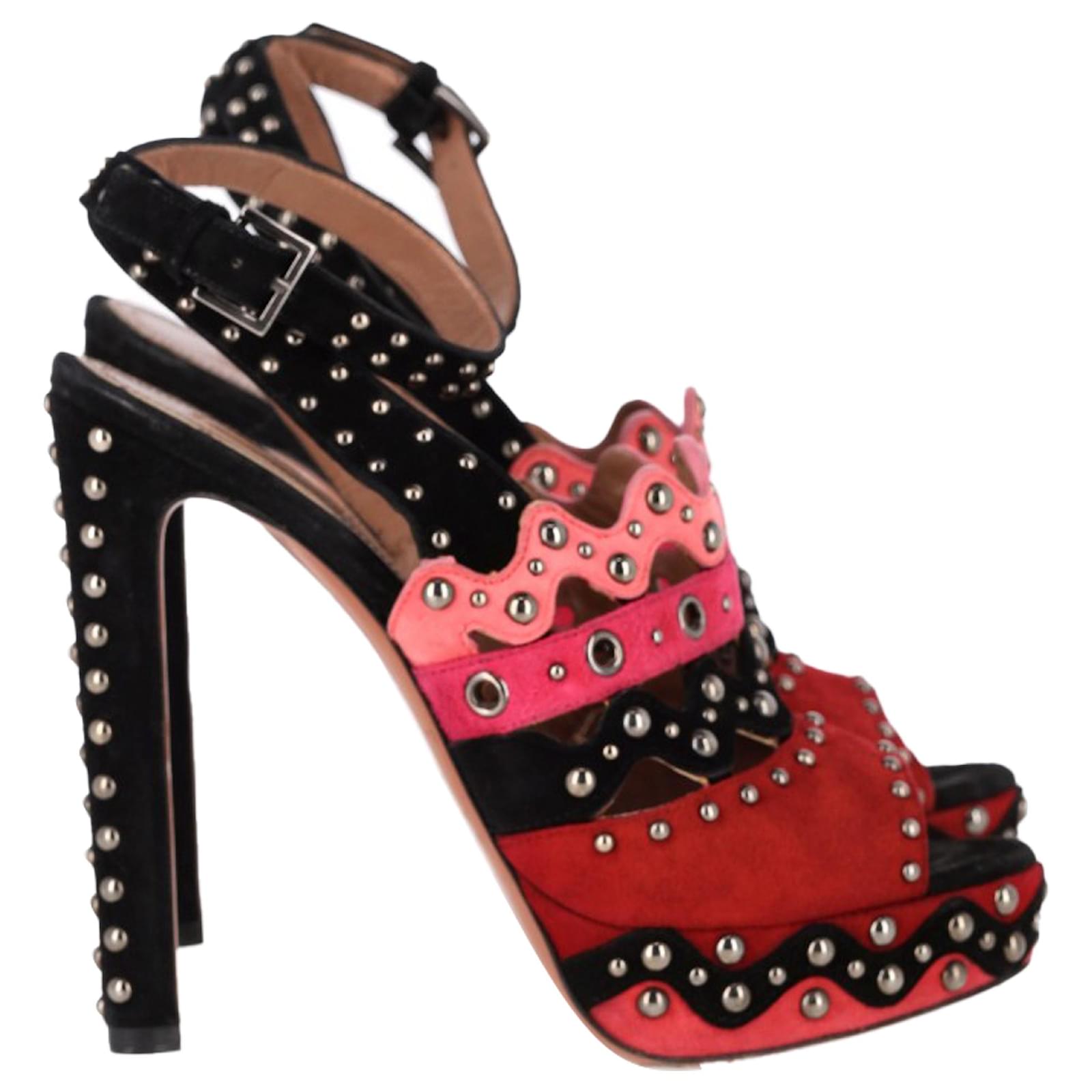  Alaïa Studded Platform High-Heeled Sandals in Multicolor Suede Multiple colors  ref.2123226