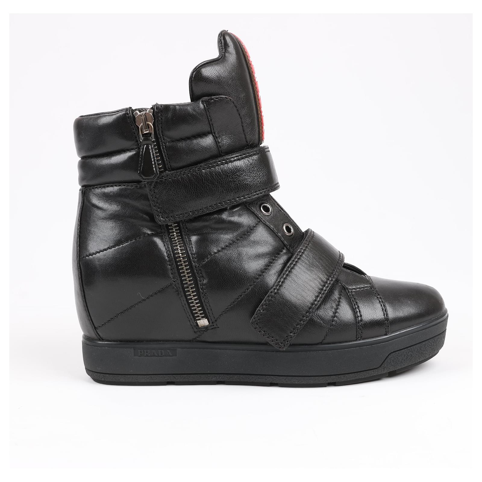 PRADA Sport Leather High-top Sneakers in Black 3TZ047, Size 36.5 EU  ref.2123053