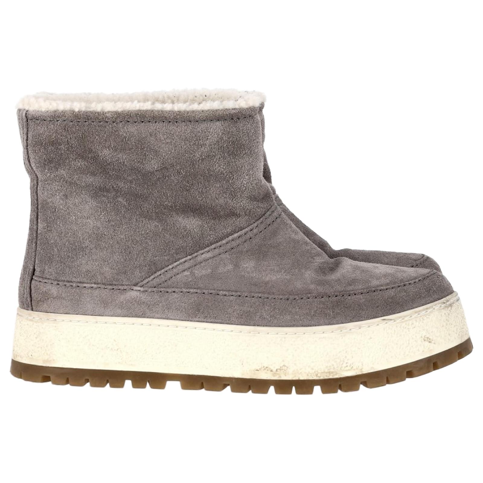  Prada Shear Lined Winter Ankle Boots in Grey Suede  ref.2122597