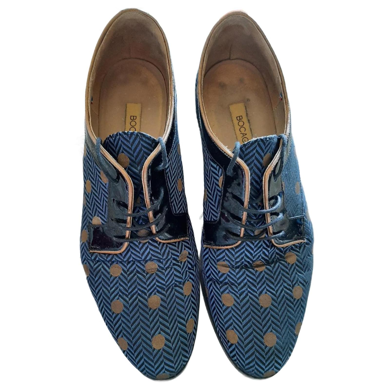 Autre Marque Lace ups Black Navy blue Leather Cloth  ref.2124542