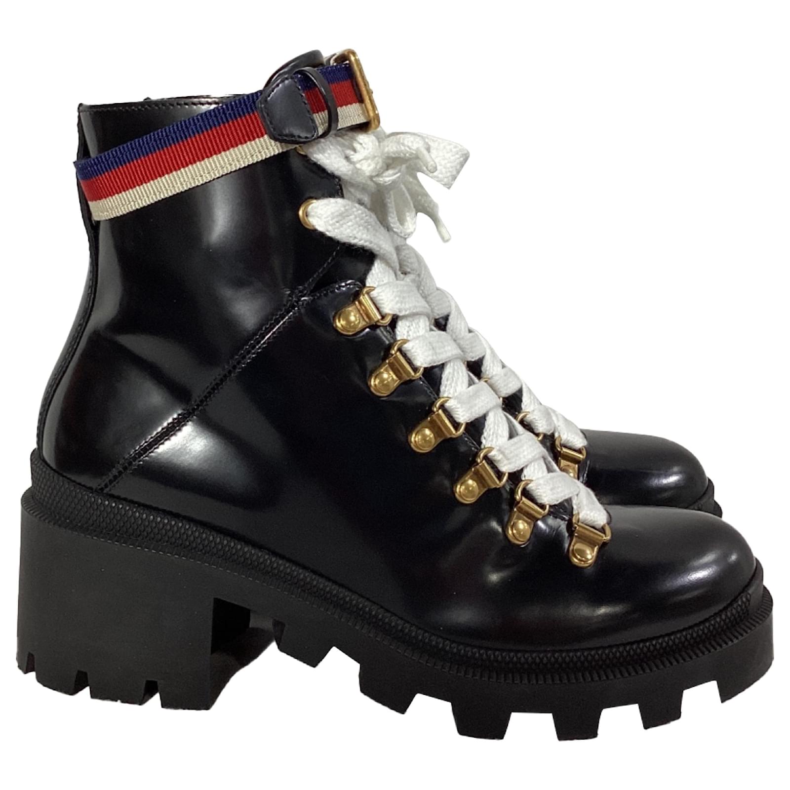 Gucci Trip Lug Sole Combat Boots in Black Leather  ref.2117912