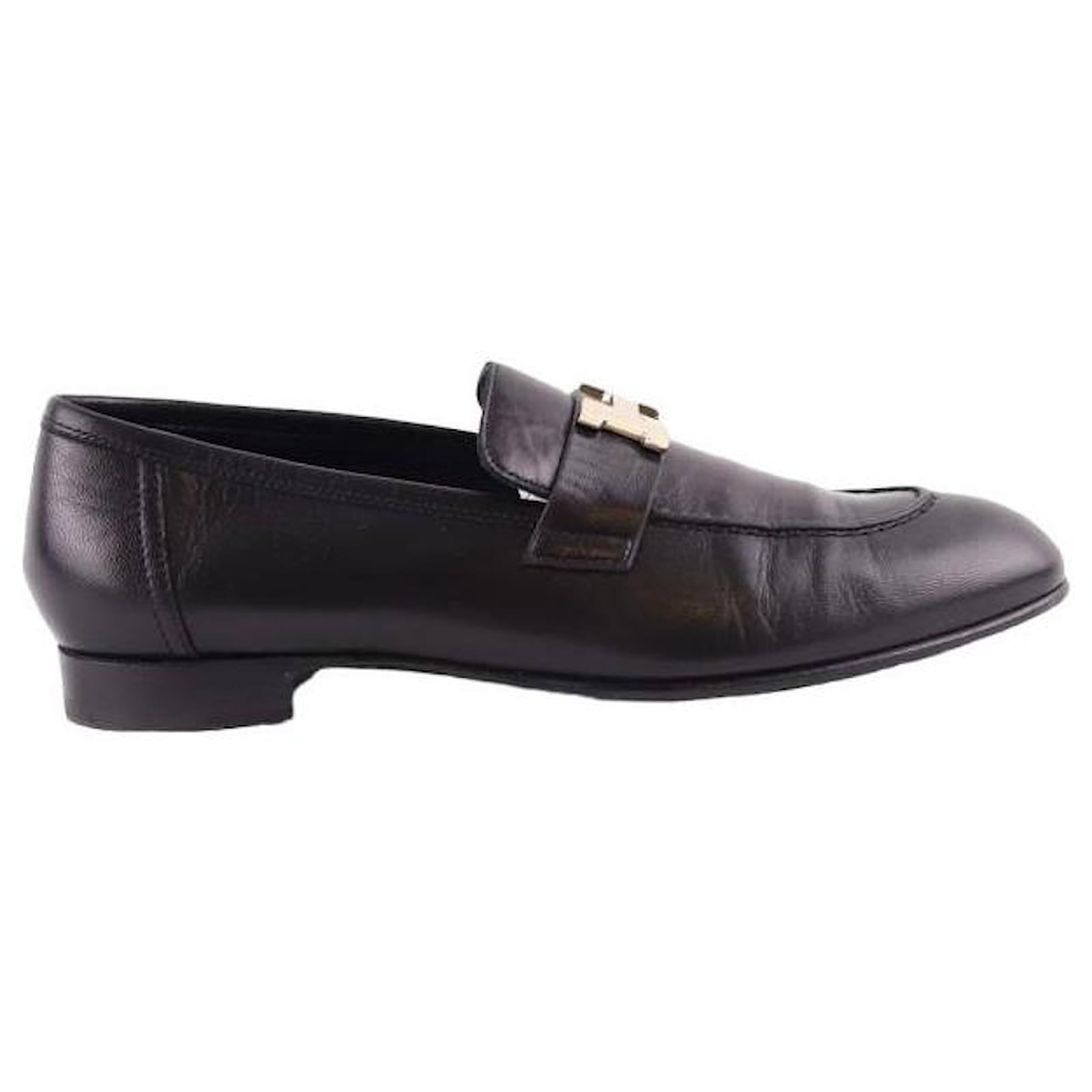 Hermès Leather loafers Black  ref.1566844