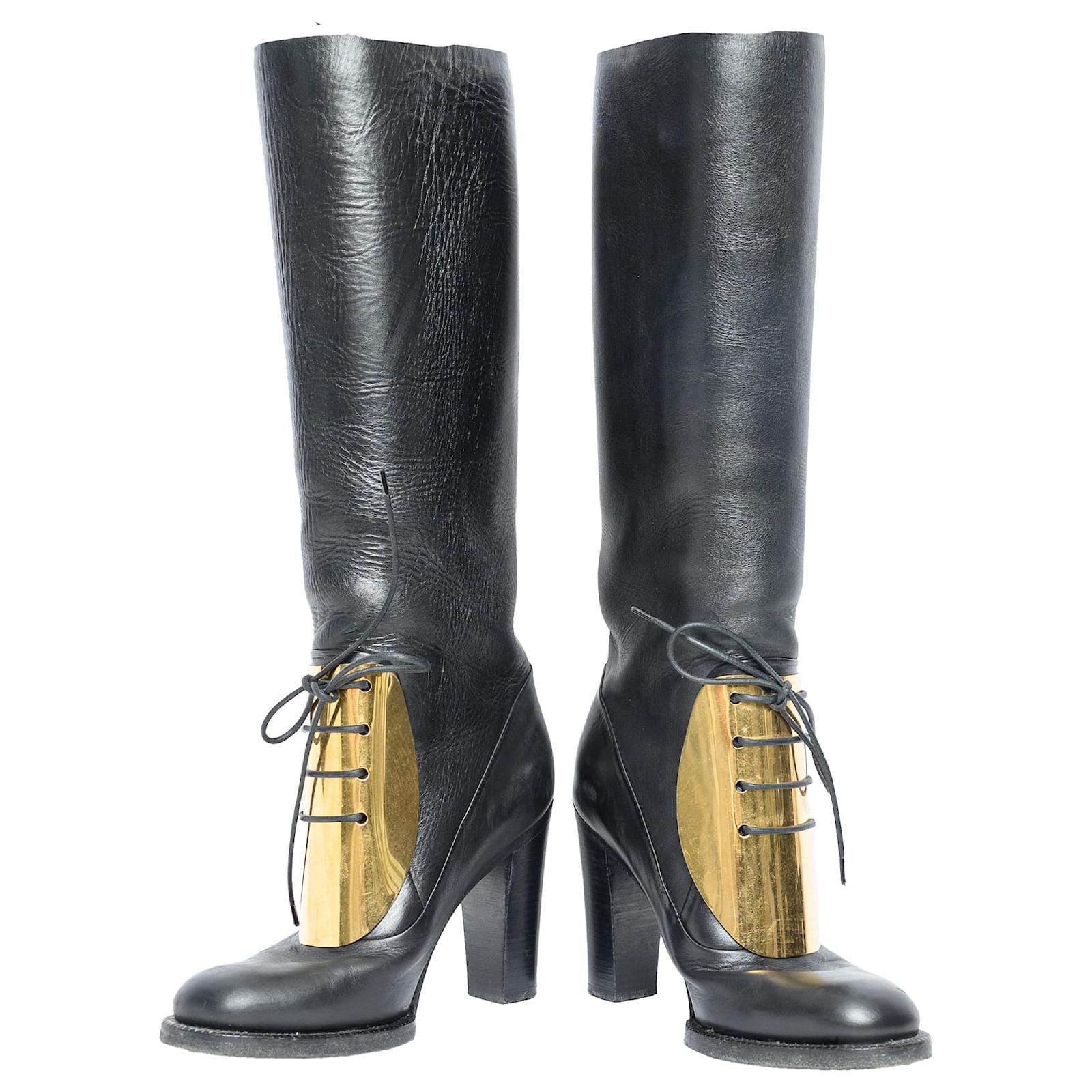 Céline Gold Plated Boots Black Leather  ref.2114325