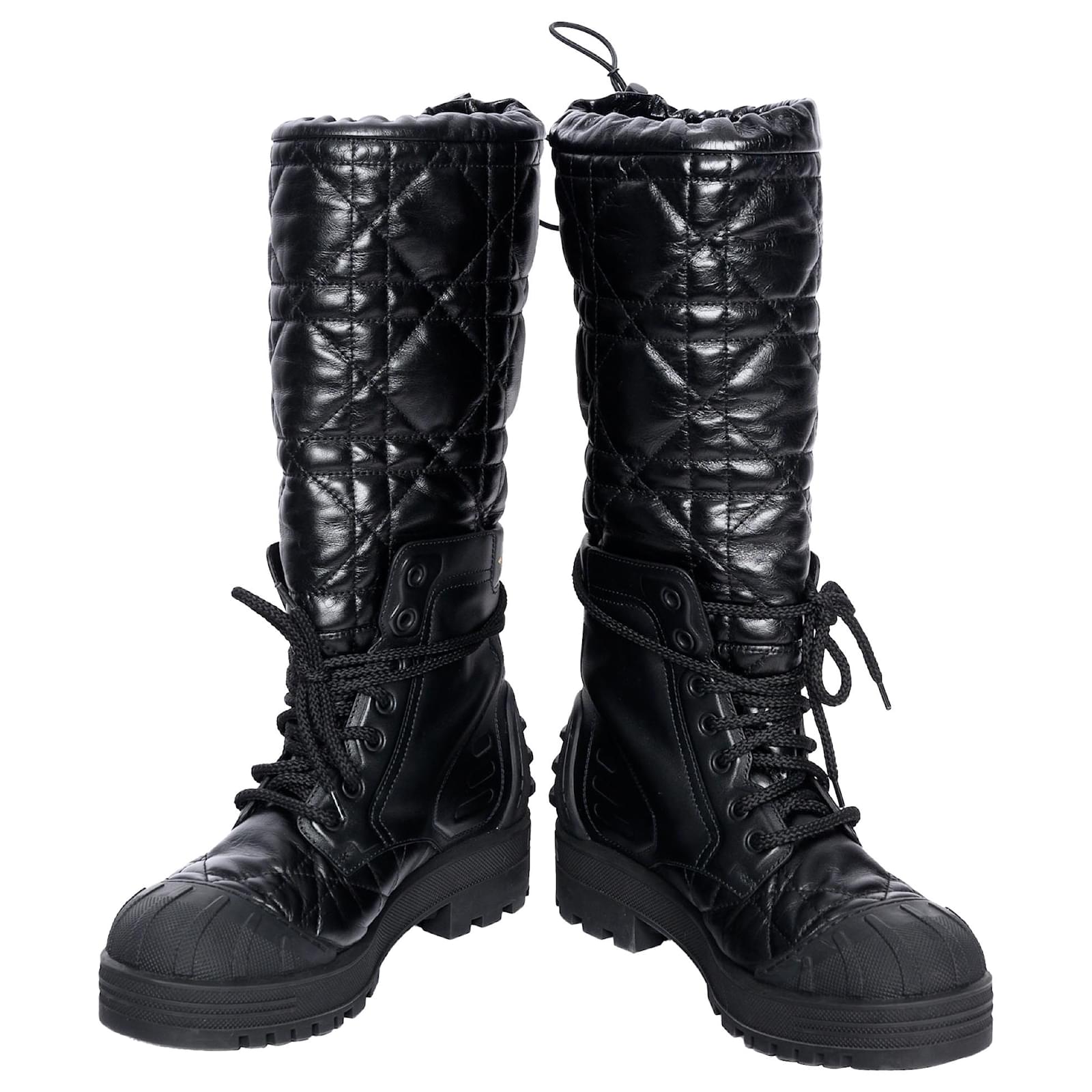 Christian Dior Mid Calf Qulited Boots Black Leather  ref.2114256