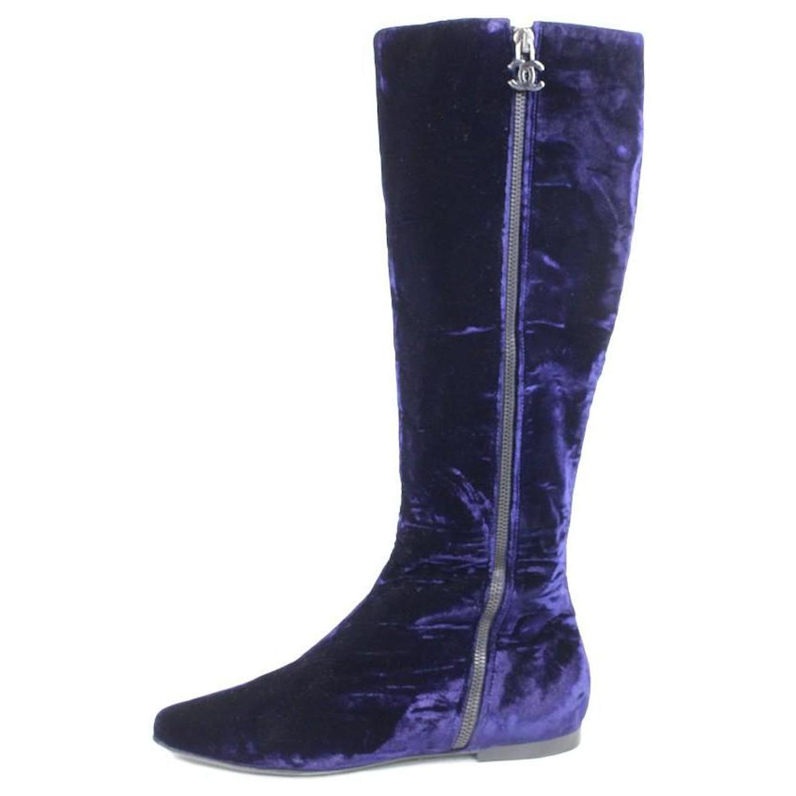Chanel Boots Navy blue Velvet  ref.2110297