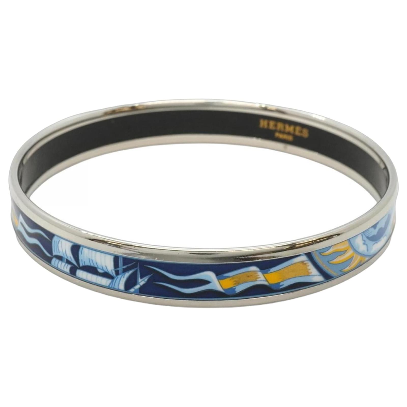 Hermès Hermes Blue and Silver Cloisonné Bangle Silvery Metal Enamel  ref.2330023