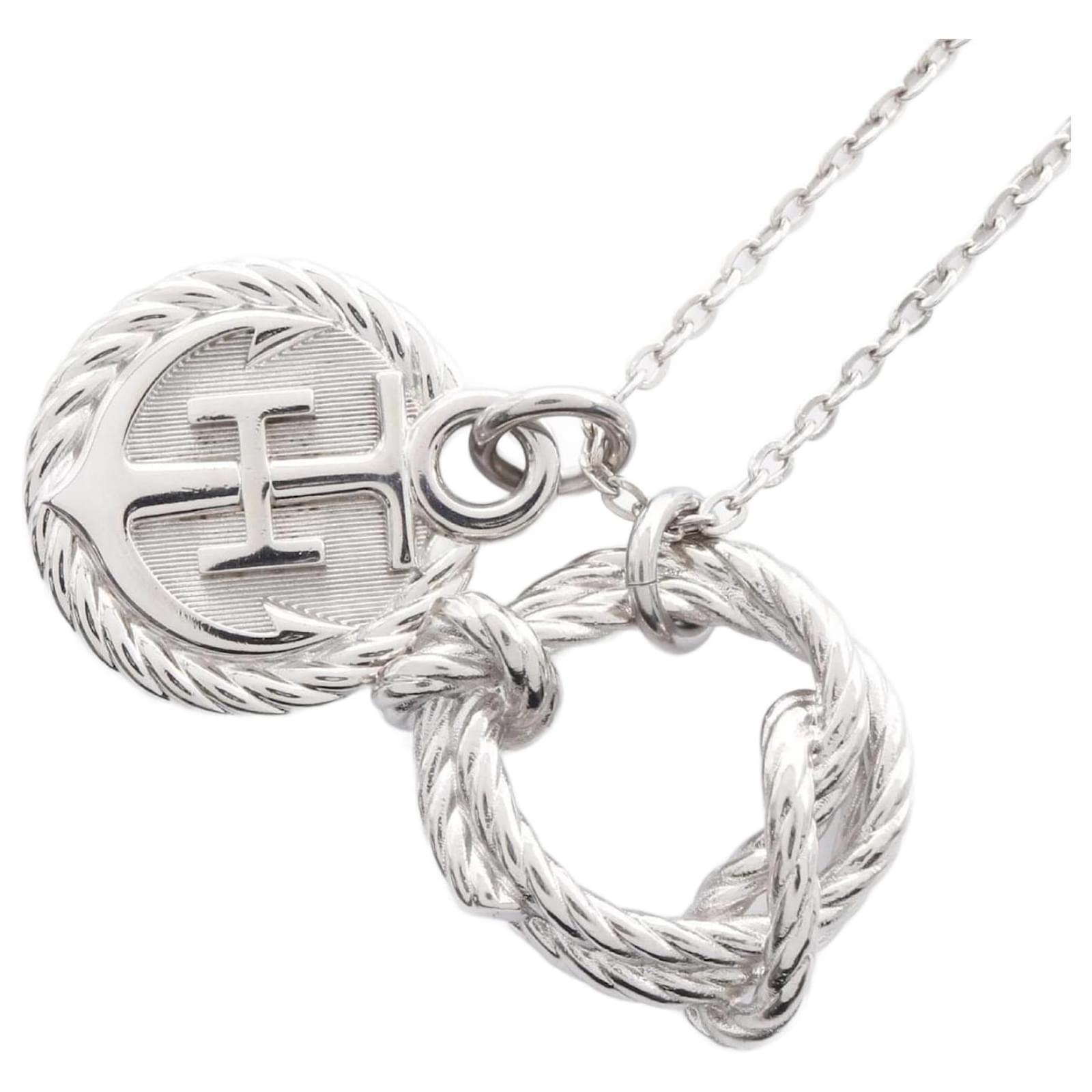 Hermès Hermes Cordage Rope Necklace Silvery Steel  ref.2329322