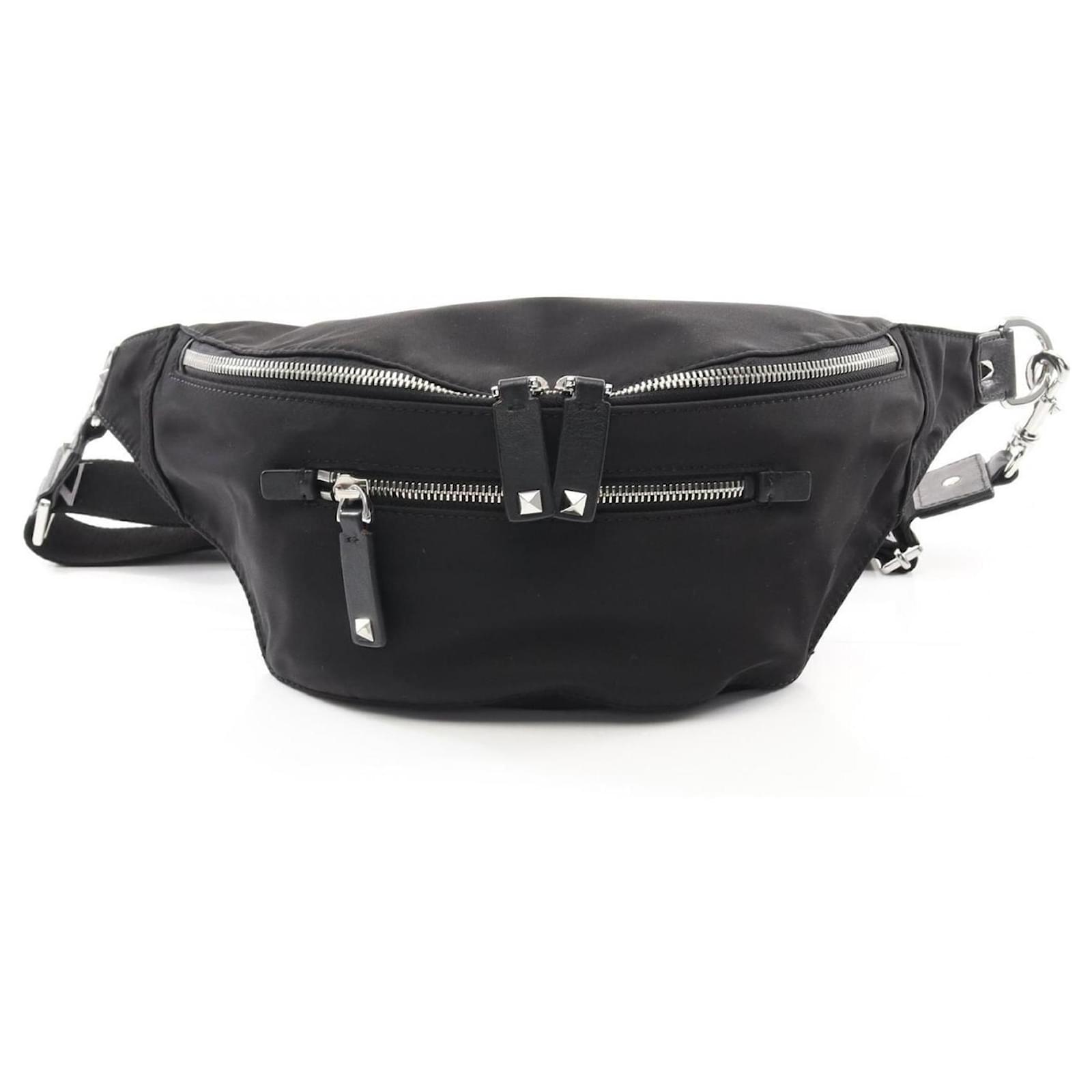 Valentino Rockstud Waist Bag Black Leather Nylon  ref.2329043
