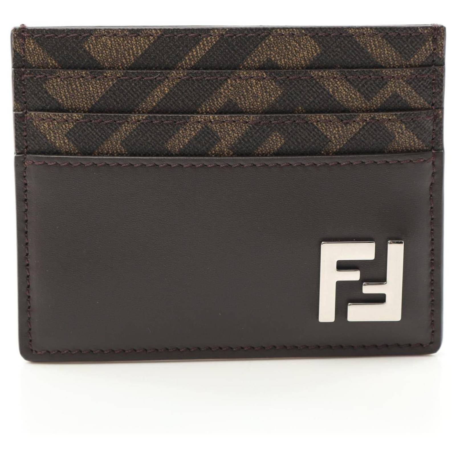Fendi FF Logo Leather PVC Coated Canvas Card Case Brown  ref.2326807