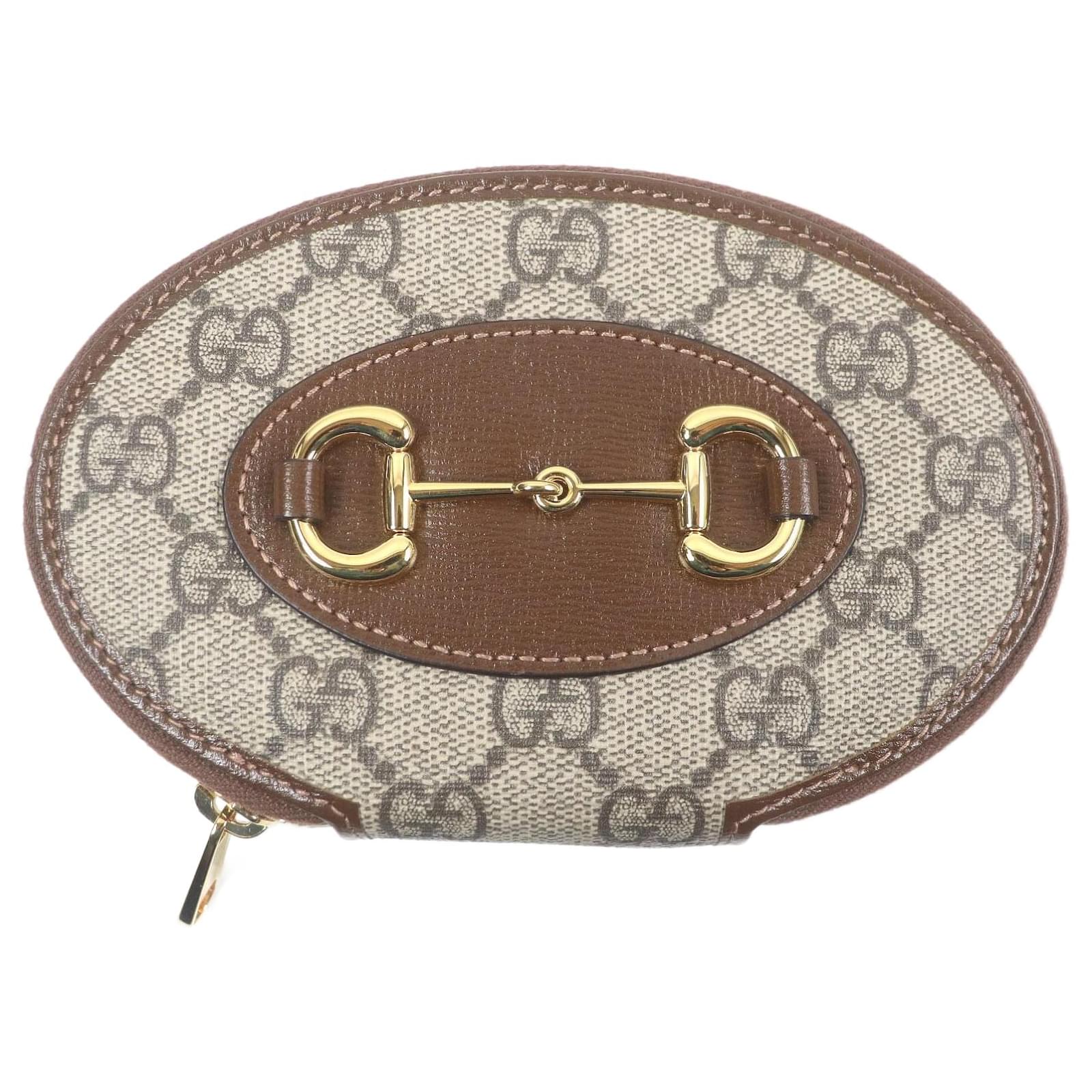 Gucci Horsebit Oval Leather Coin Case Brown Beige  ref.2326401