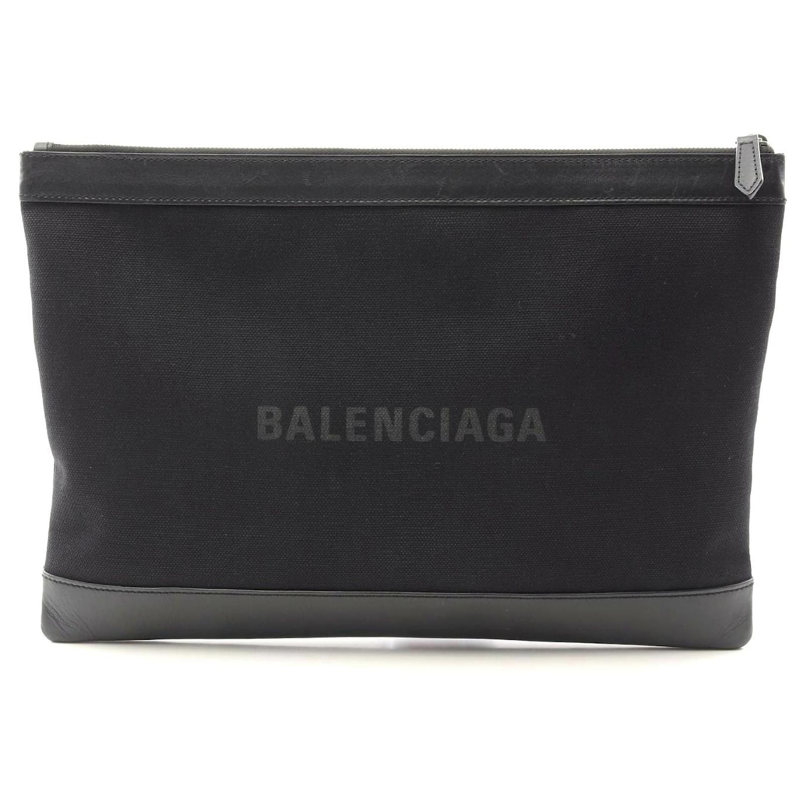 Balenciaga Canvas Leather Navy Clip Clutch Bag Black Cloth  ref.2325753
