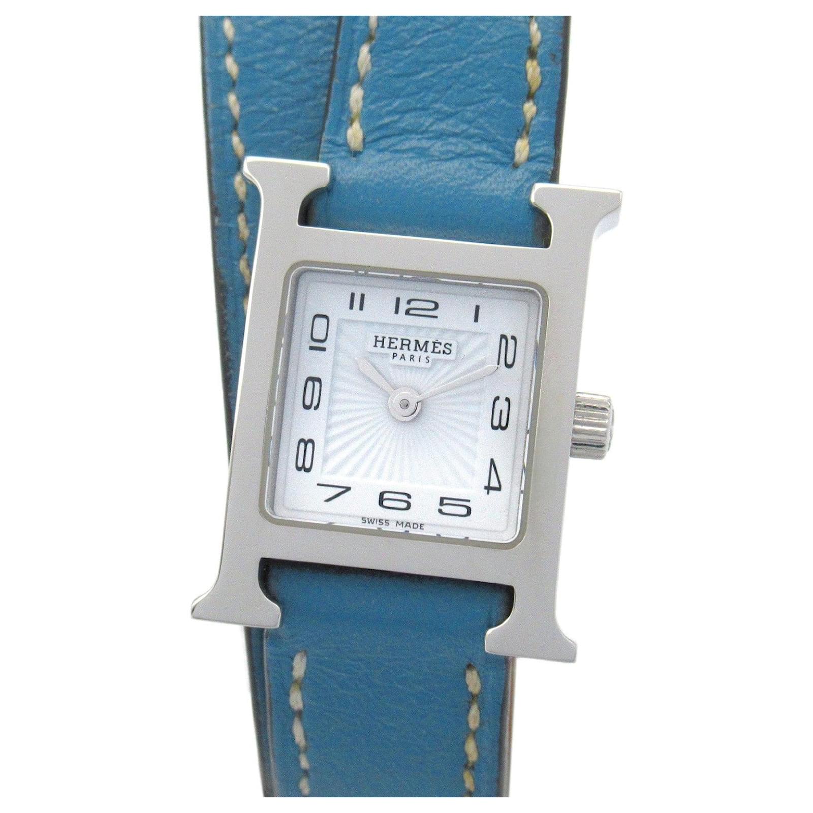 Hermès Hermes H Watch Mini Doubleture Stainless Steel Watch White Leather Metal  ref.2327162