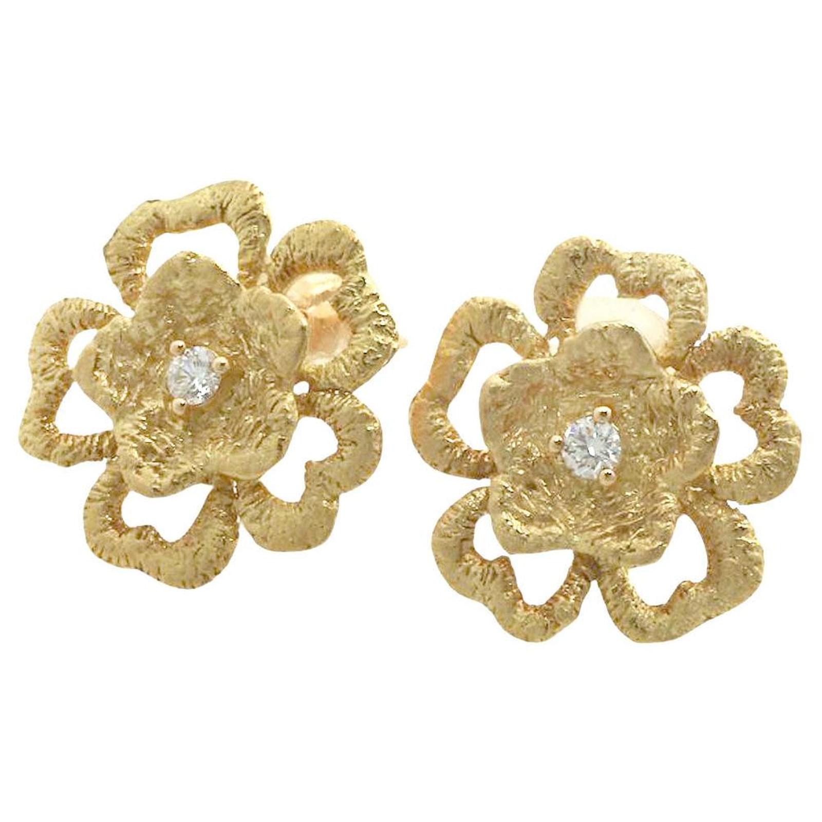 & Other Stories K18YG Diamond Sakura Flower Earrings Golden Yellow gold  ref.2085454