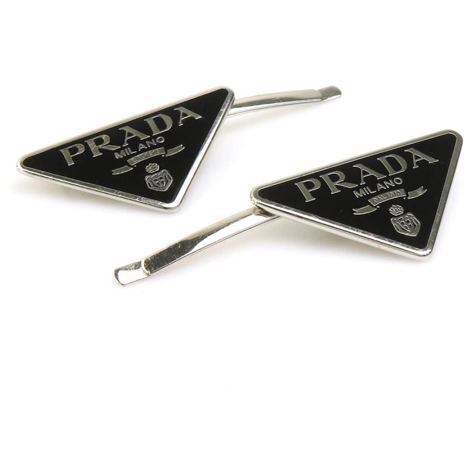 Prada Hairpin Accessory Black Silvery Metal Enamel  ref.2325332
