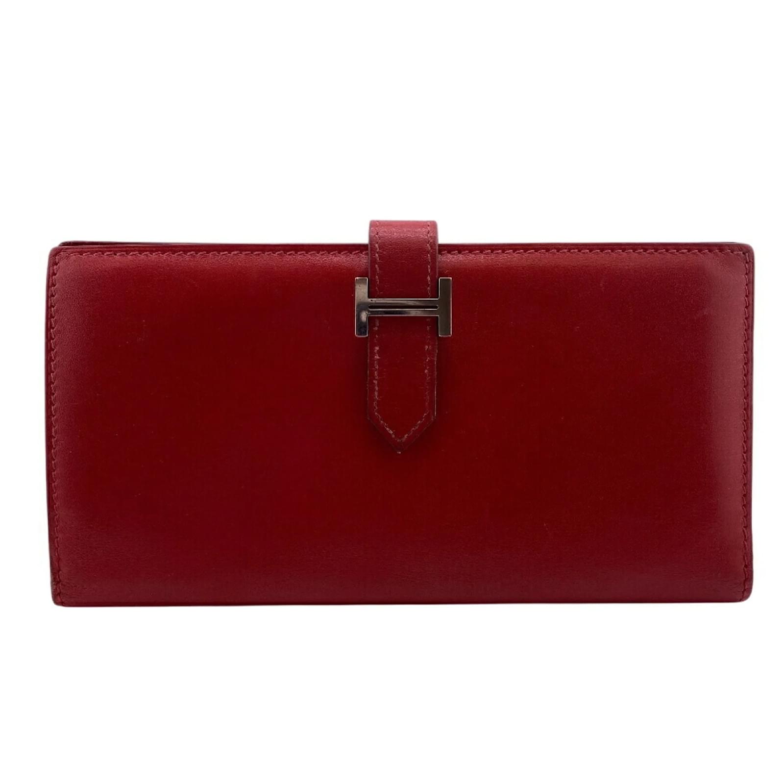 Hermès Hermes Bearn Long Wallet in Red Silvery Pony-style calfskin  ref.2318591