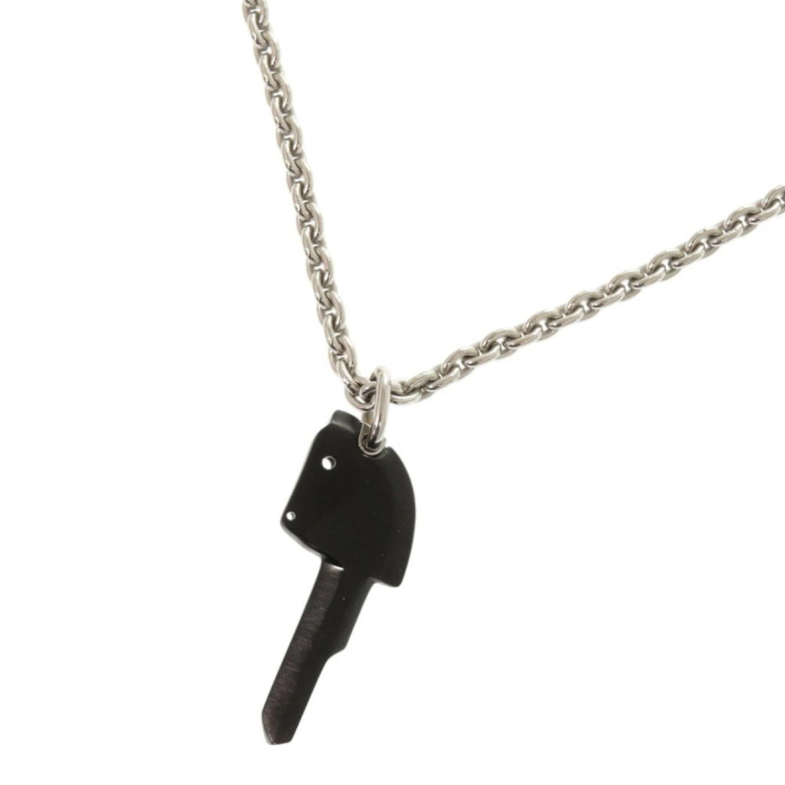 Hermès Hermes Cle Cheval Stainless Steel Necklace Black Silvery  ref.2324745
