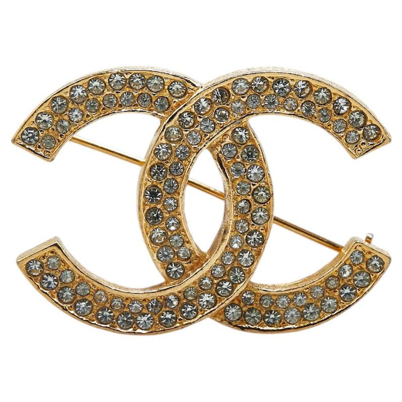 Chanel Gold Plated Coco Mark Rhinestone Brooch Golden Metal Gold-plated  ref.2324696