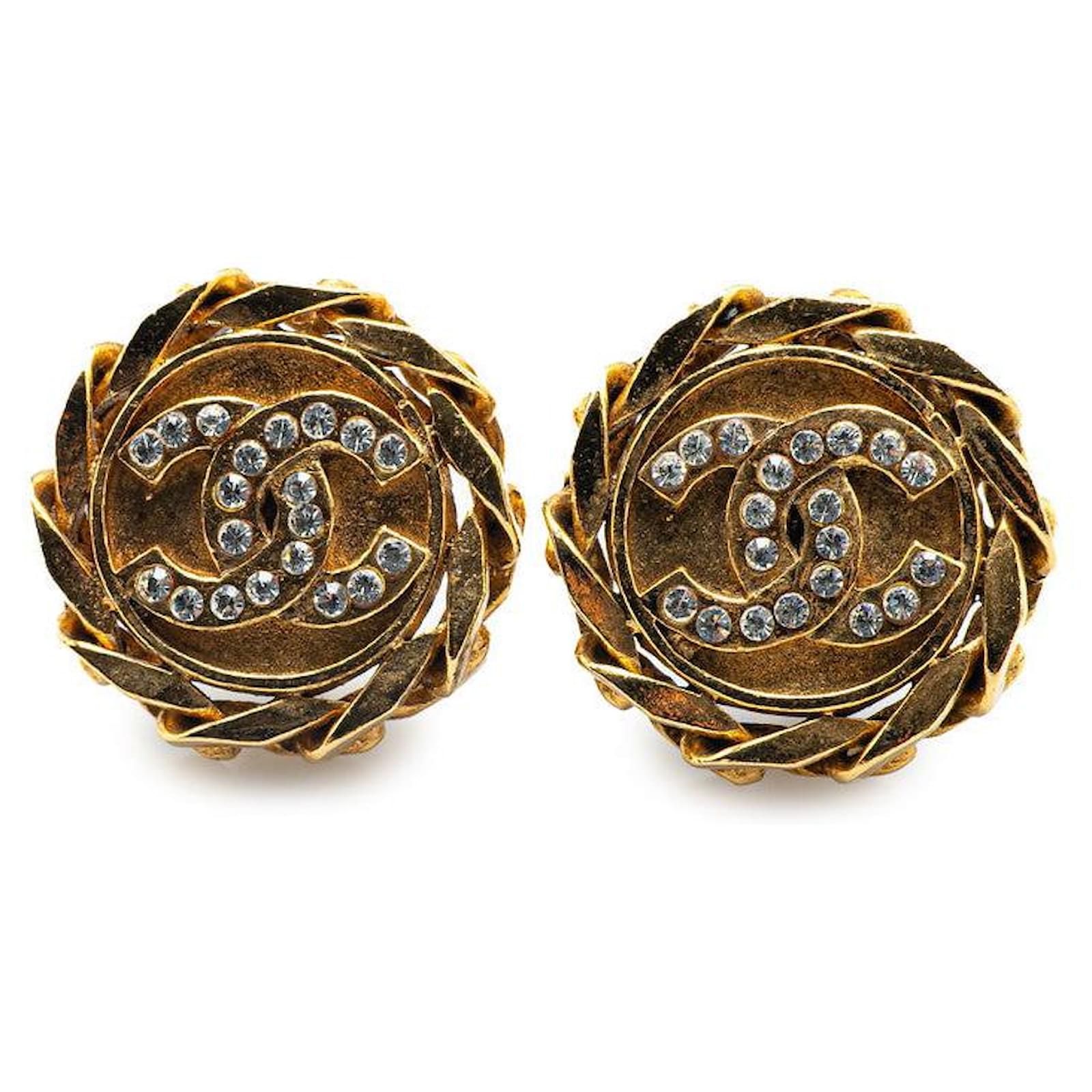 Chanel Gold Plated Coco Mark Chain Motif Earrings 23 Golden Metal Gold-plated  ref.2324654