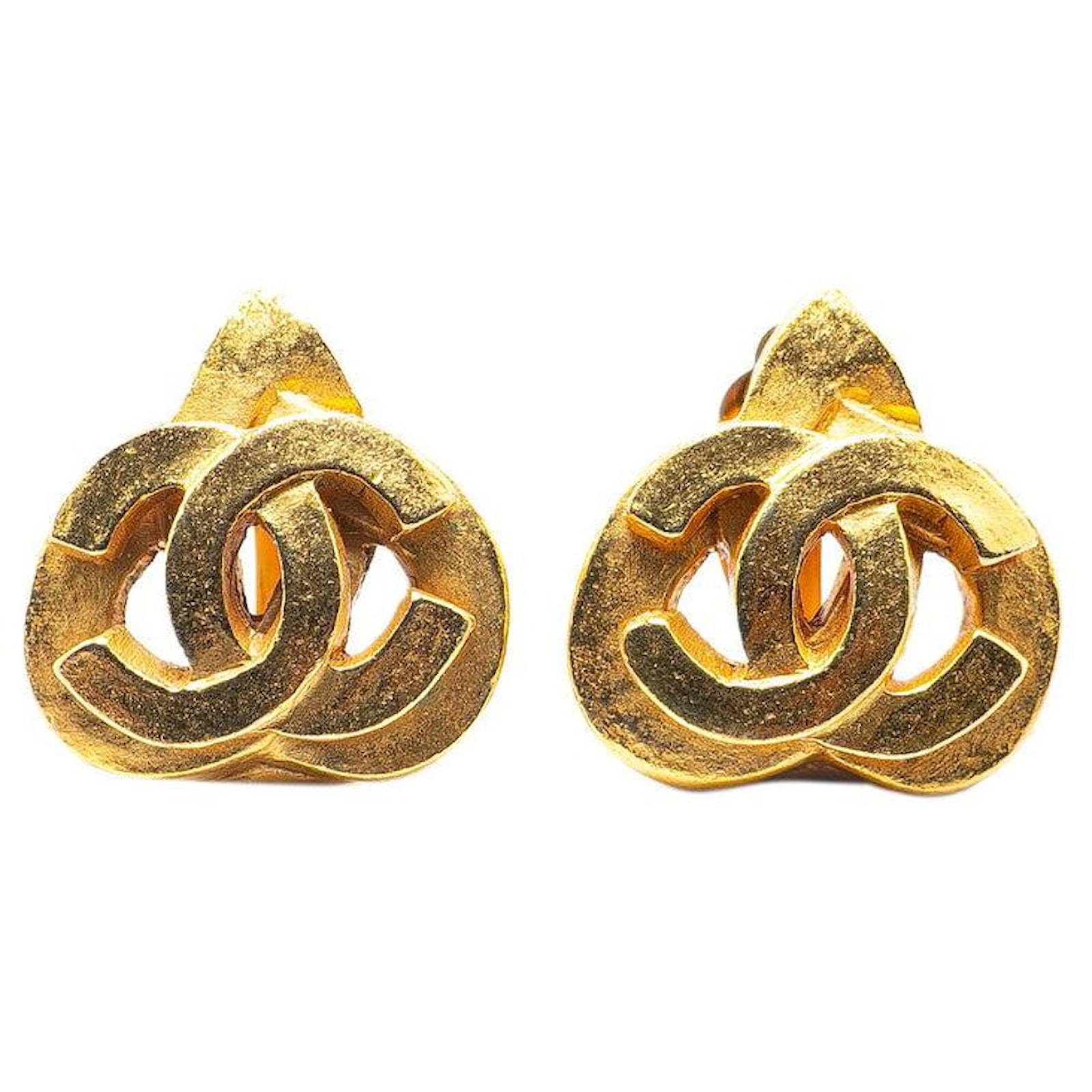 Chanel Gold Plated Coco Mark Heart Motif Earrings 97P Golden Metal  ref.2324661