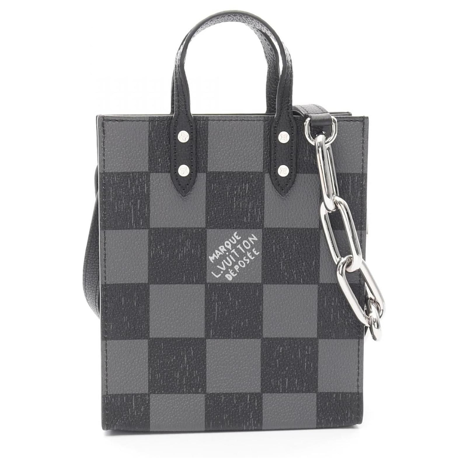 Louis Vuitton Sac Plat XS Damier Checkerboard Handbag Black Leather  ref.2317375