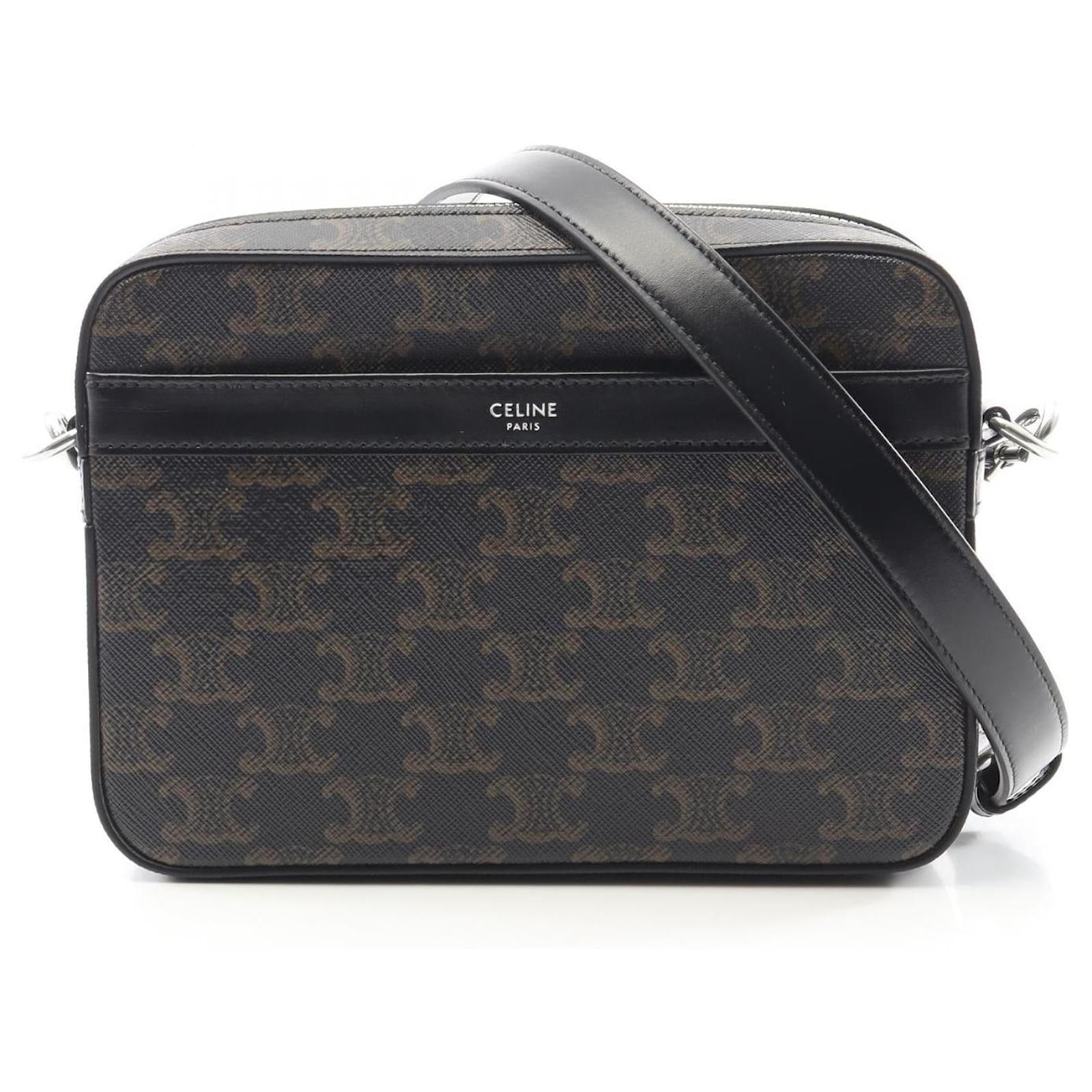 Céline Celine Triomphe Small Messenger PVC Coated Canvas Leather Shoulder Bag Black Cloth  ref.2317250