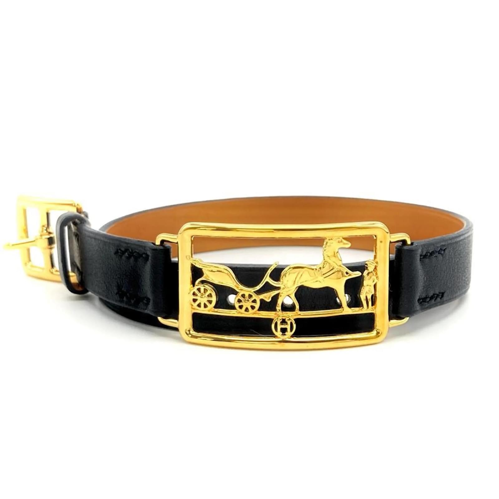 Hermès Hermes Caleche Double Tour Charm Bracelet Black Golden Leather  ref.2318006