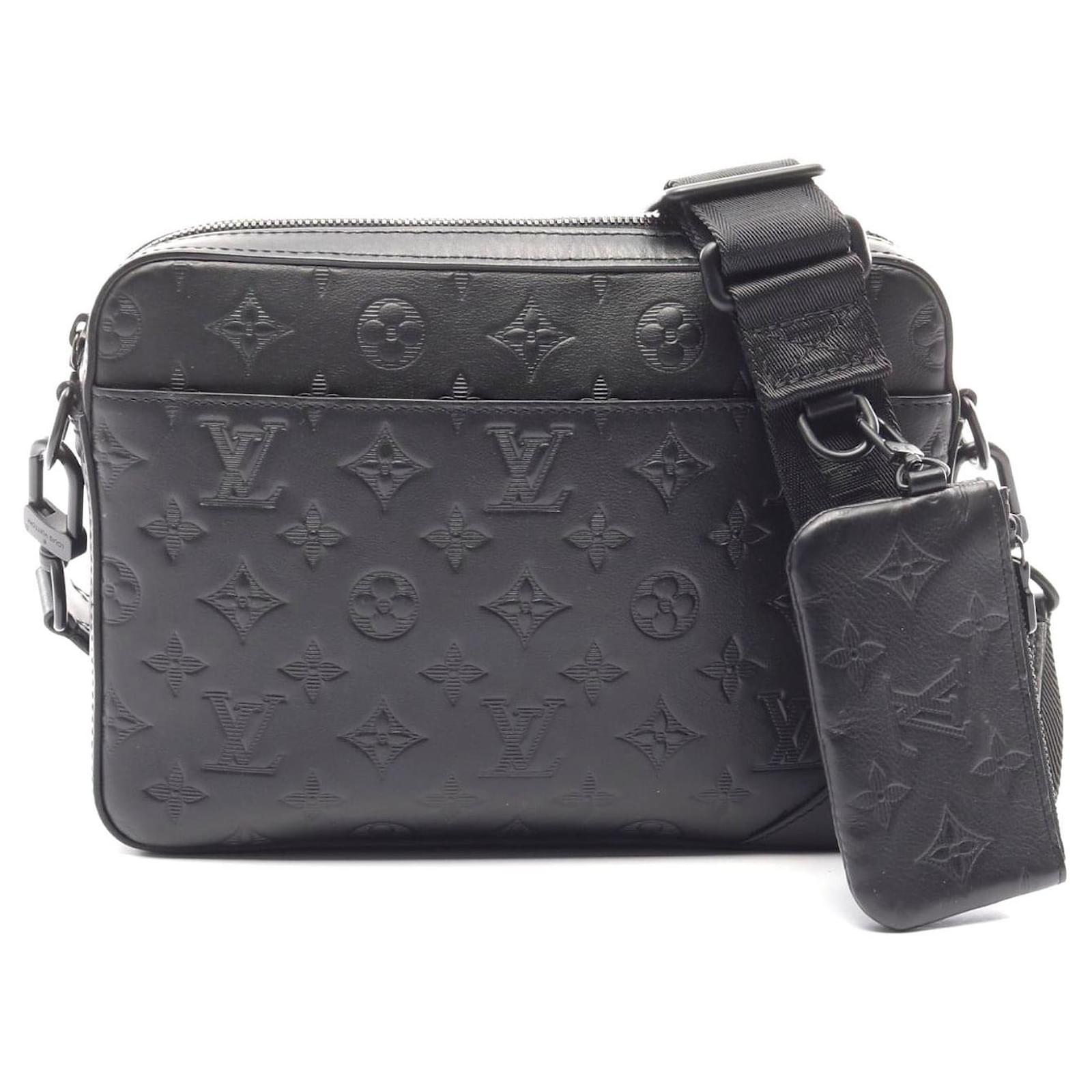 Louis Vuitton Duo Messenger Monogram Shadow Bag Black Leather Pony-style calfskin  ref.2309753