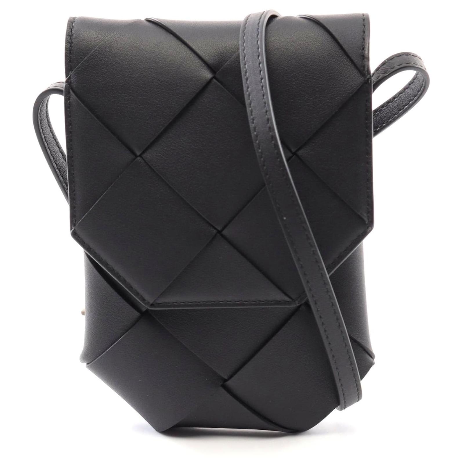 Bottega Veneta DIAGO Leather Phone Case Shoulder Bag Black Pony-style calfskin  ref.2306149