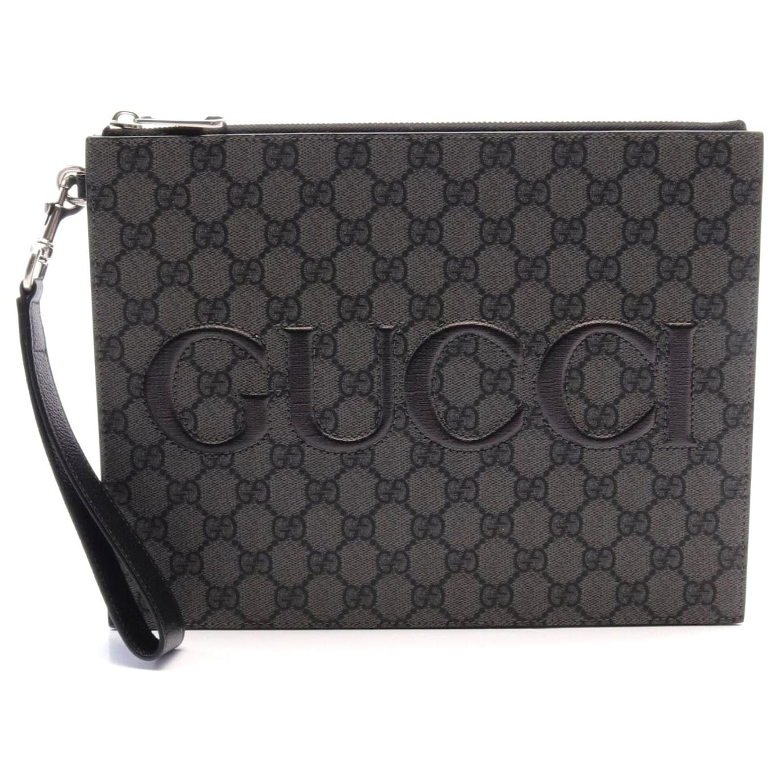 Gucci GG Supreme Clutch Bag PVC Canvas Leather Grey Cloth  ref.2304901