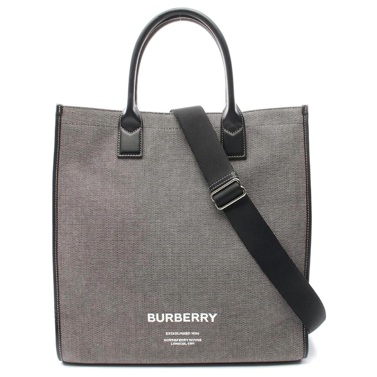Burberry Canvas Leather Tote Bag Grey  ref.2306430